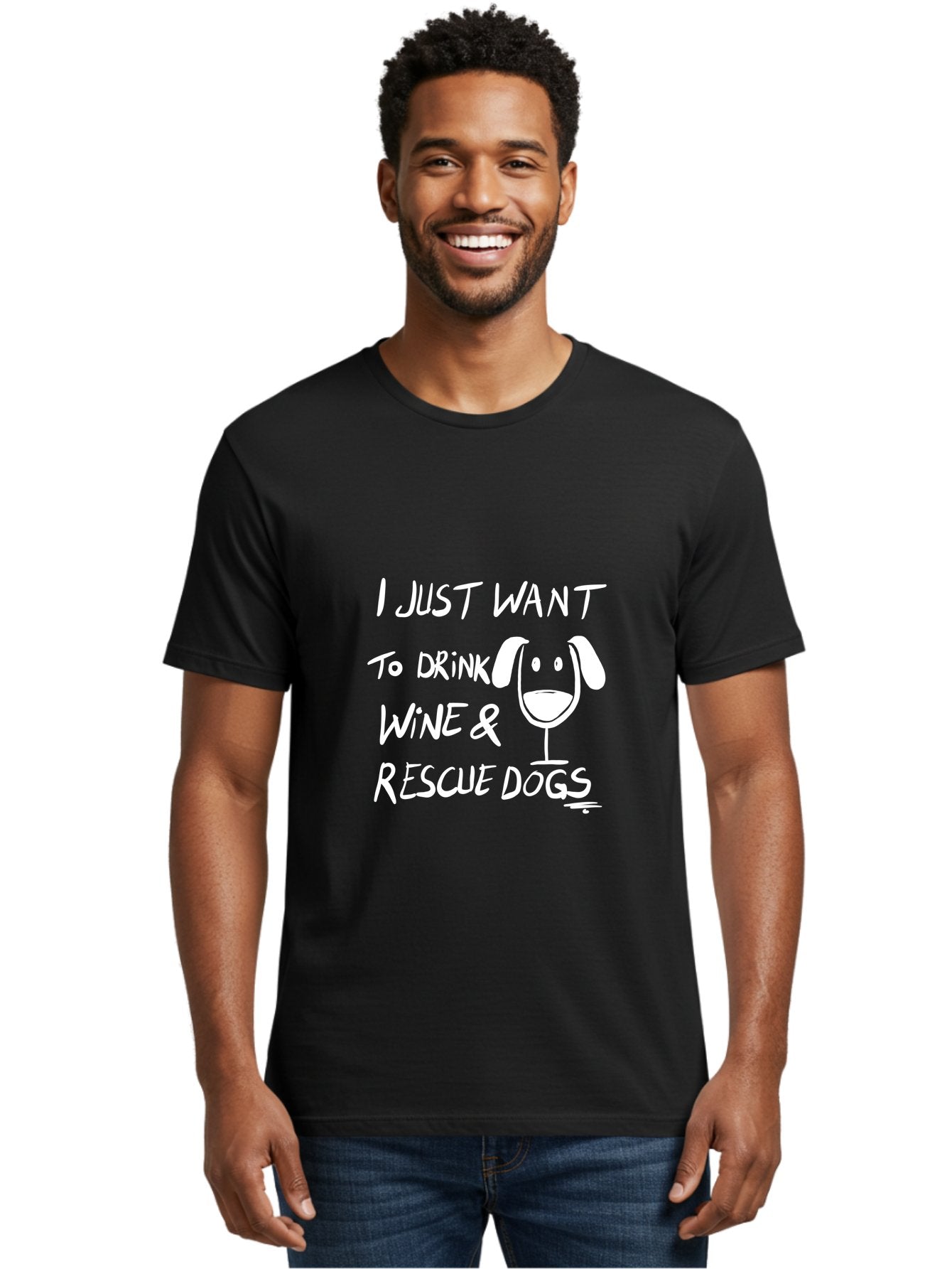 I-Just-Want-To-Drink-Wine-Rescue-Dogs Men'S Graphic Tee, 100% Cotton, Comfortable Casual Summer Wear, Machine Washable, Wine Glass Dog, Drink Wine, Rescue Dogs, Dog Lover, Wine Lover, Pet Rescue, Animal Shelter, Charity Support, Funny Quote -  Aaa065 18