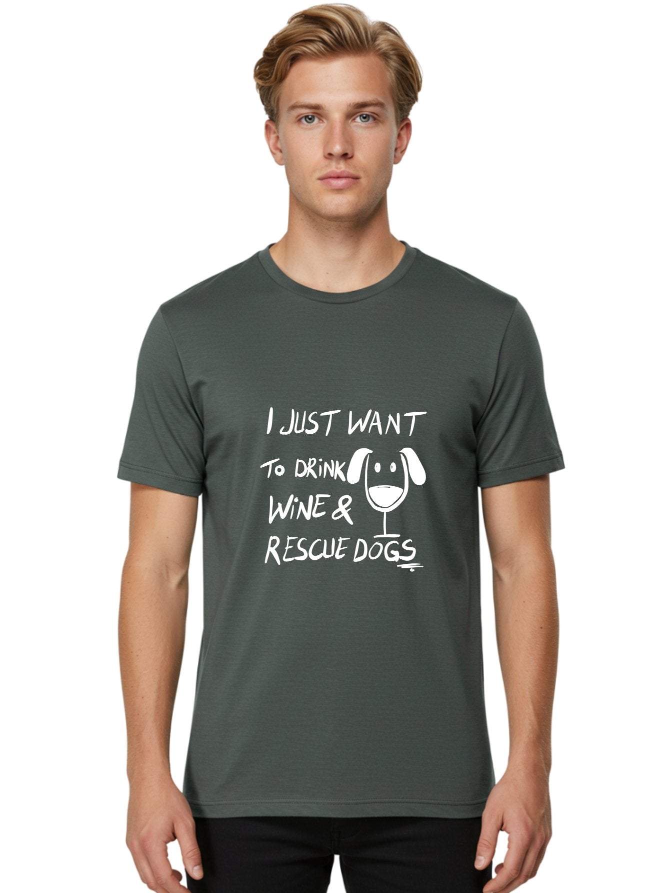 I-Just-Want-To-Drink-Wine-Rescue-Dogs Men'S Graphic Tee, 100% Cotton, Comfortable Casual Summer Wear, Machine Washable, Wine Glass Dog, Drink Wine, Rescue Dogs, Dog Lover, Wine Lover, Pet Rescue, Animal Shelter, Charity Support, Funny Quote -  Aaa065 26