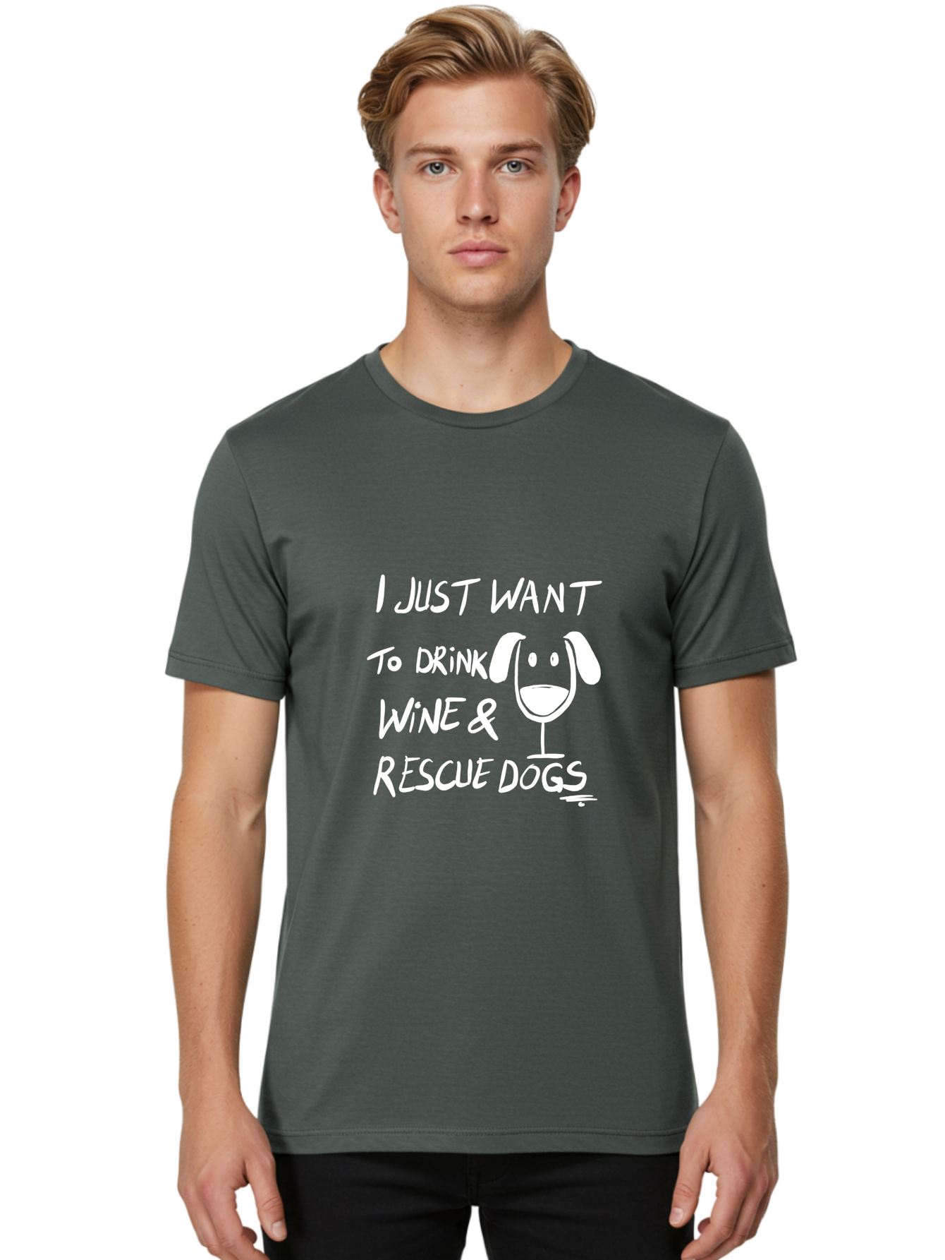 I-Just-Want-To-Drink-Wine-Rescue-Dogs Men'S Graphic Tee, 100% Cotton, Comfortable Casual Summer Wear, Machine Washable, Wine Glass Dog, Drink Wine, Rescue Dogs, Dog Lover, Wine Lover, Pet Rescue, Animal Shelter, Charity Support, Funny Quote -  Aaa065 20