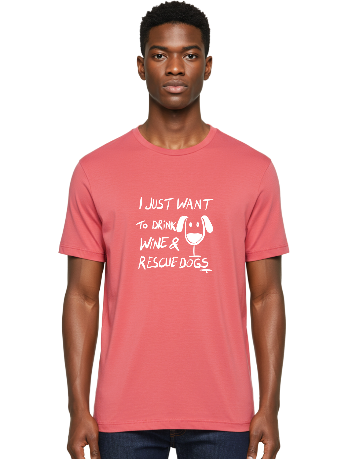 I-Just-Want-To-Drink-Wine-Rescue-Dogs Men'S Graphic Tee, 100% Cotton, Comfortable Casual Summer Wear, Machine Washable, Wine Glass Dog, Drink Wine, Rescue Dogs, Dog Lover, Wine Lover, Pet Rescue, Animal Shelter, Charity Support, Funny Quote -  Aaa065 24