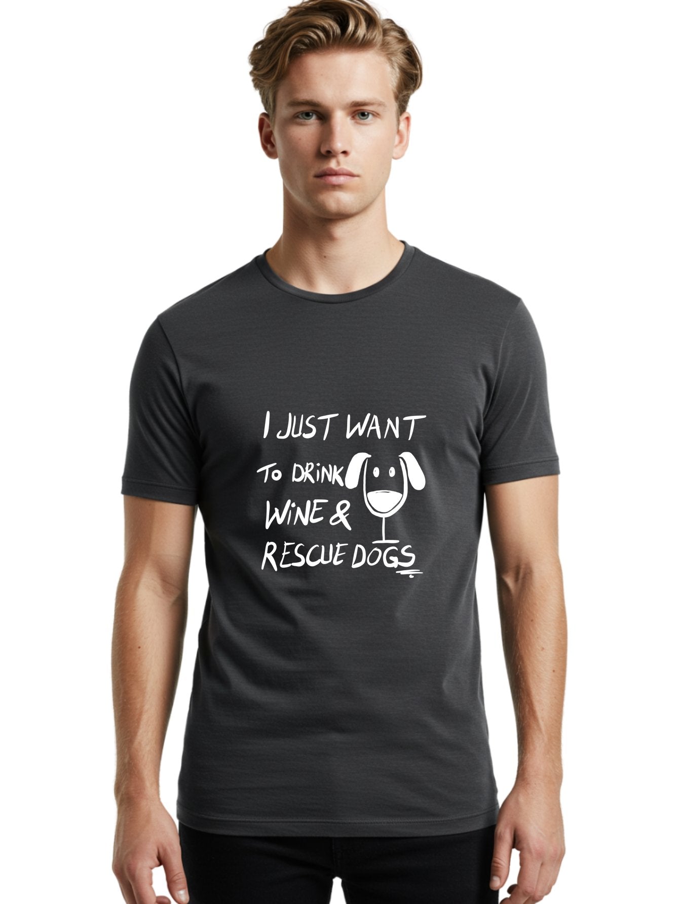 I-Just-Want-To-Drink-Wine-Rescue-Dogs Men'S Graphic Tee, 100% Cotton, Comfortable Casual Summer Wear, Machine Washable, Wine Glass Dog, Drink Wine, Rescue Dogs, Dog Lover, Wine Lover, Pet Rescue, Animal Shelter, Charity Support, Funny Quote -  Aaa065 10