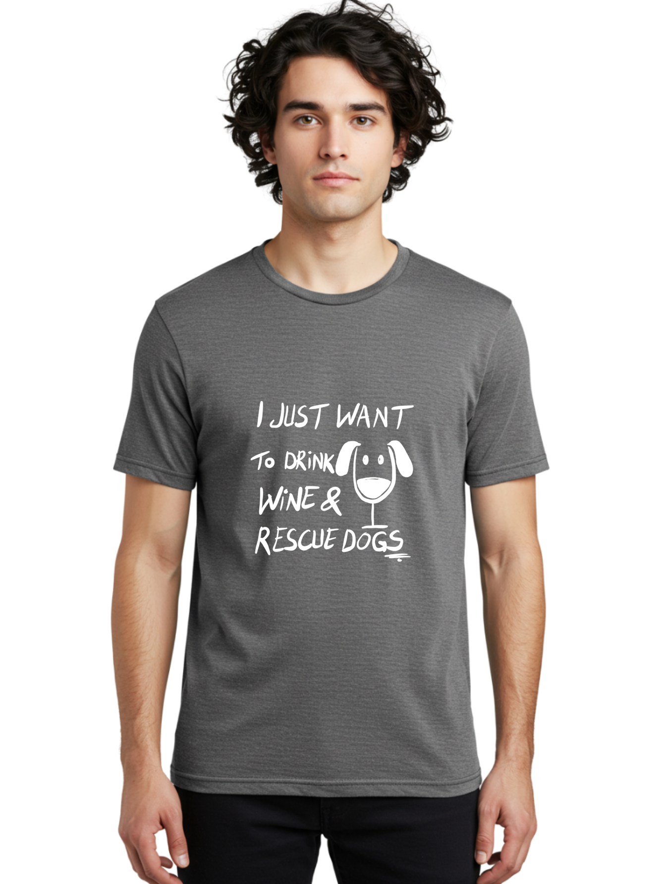 I-Just-Want-To-Drink-Wine-Rescue-Dogs Men'S Graphic Tee, 100% Cotton, Comfortable Casual Summer Wear, Machine Washable, Wine Glass Dog, Drink Wine, Rescue Dogs, Dog Lover, Wine Lover, Pet Rescue, Animal Shelter, Charity Support, Funny Quote -  Aaa065 30