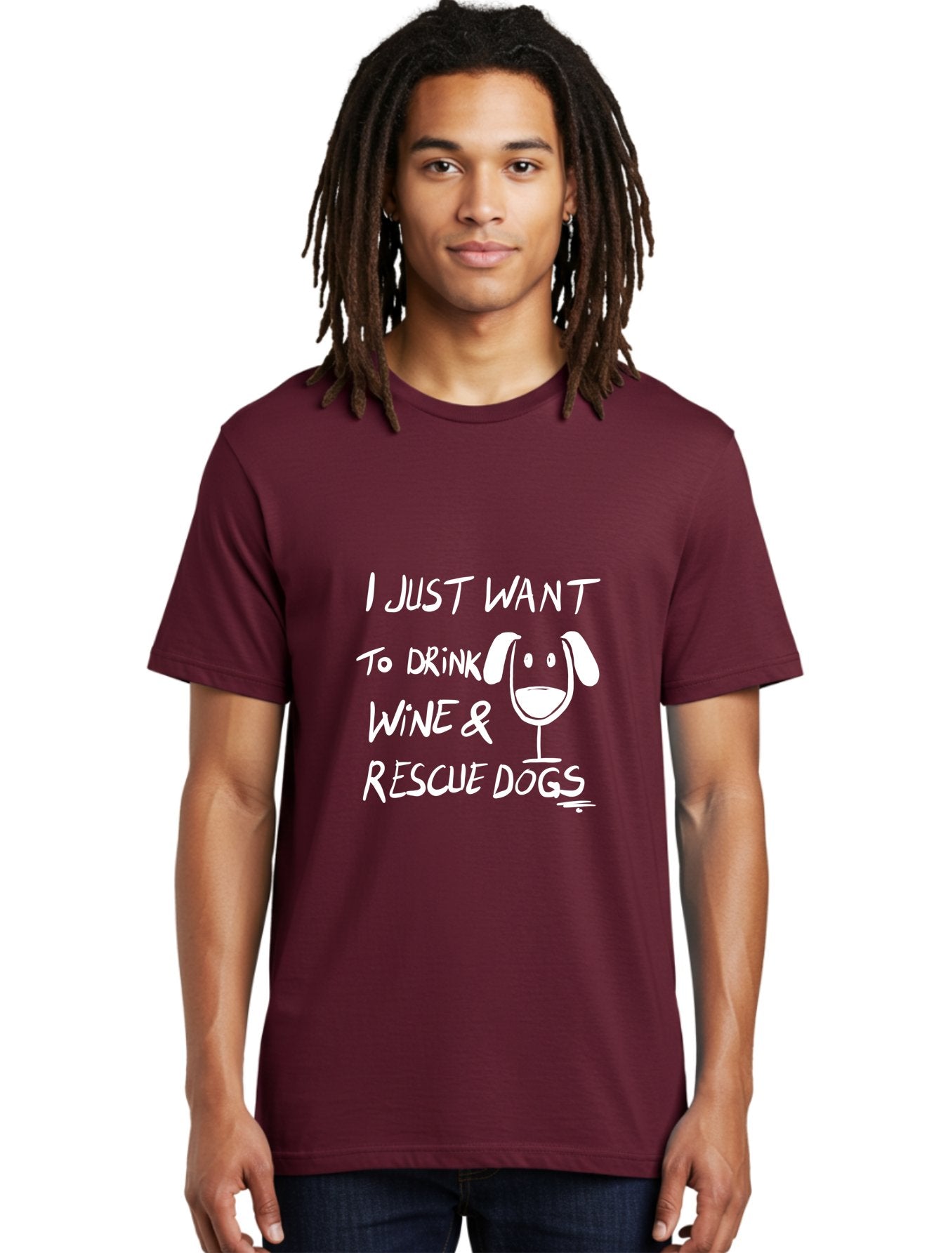 I-Just-Want-To-Drink-Wine-Rescue-Dogs Men'S Graphic Tee, 100% Cotton, Comfortable Casual Summer Wear, Machine Washable, Wine Glass Dog, Drink Wine, Rescue Dogs, Dog Lover, Wine Lover, Pet Rescue, Animal Shelter, Charity Support, Funny Quote -  Aaa065 24