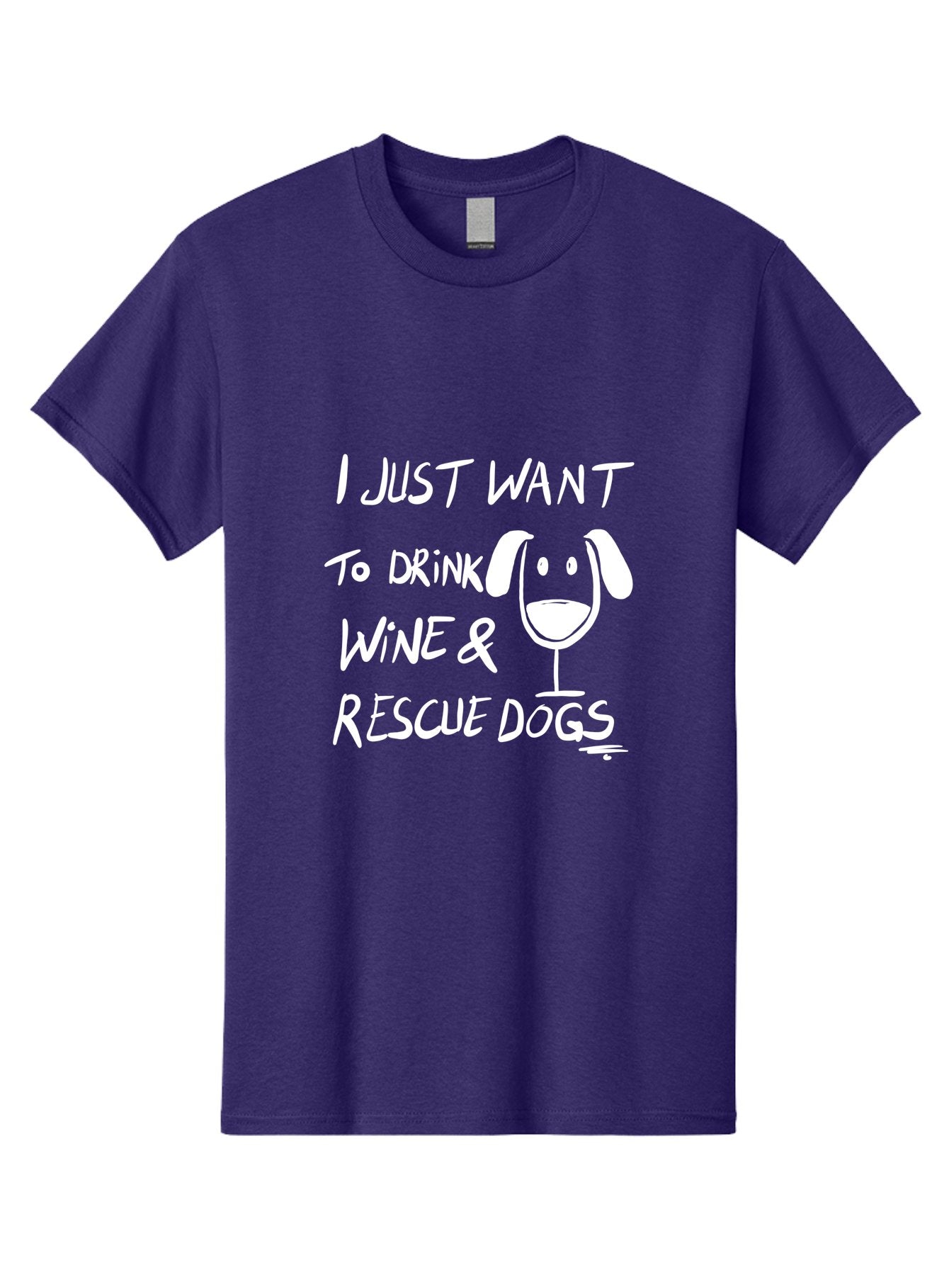 I-Just-Want-To-Drink-Wine-Rescue-Dogs Men'S Graphic Tee, 100% Cotton, Comfortable Casual Summer Wear, Machine Washable, Wine Glass Dog, Drink Wine, Rescue Dogs, Dog Lover, Wine Lover, Pet Rescue, Animal Shelter, Charity Support, Funny Quote -  Aaa065