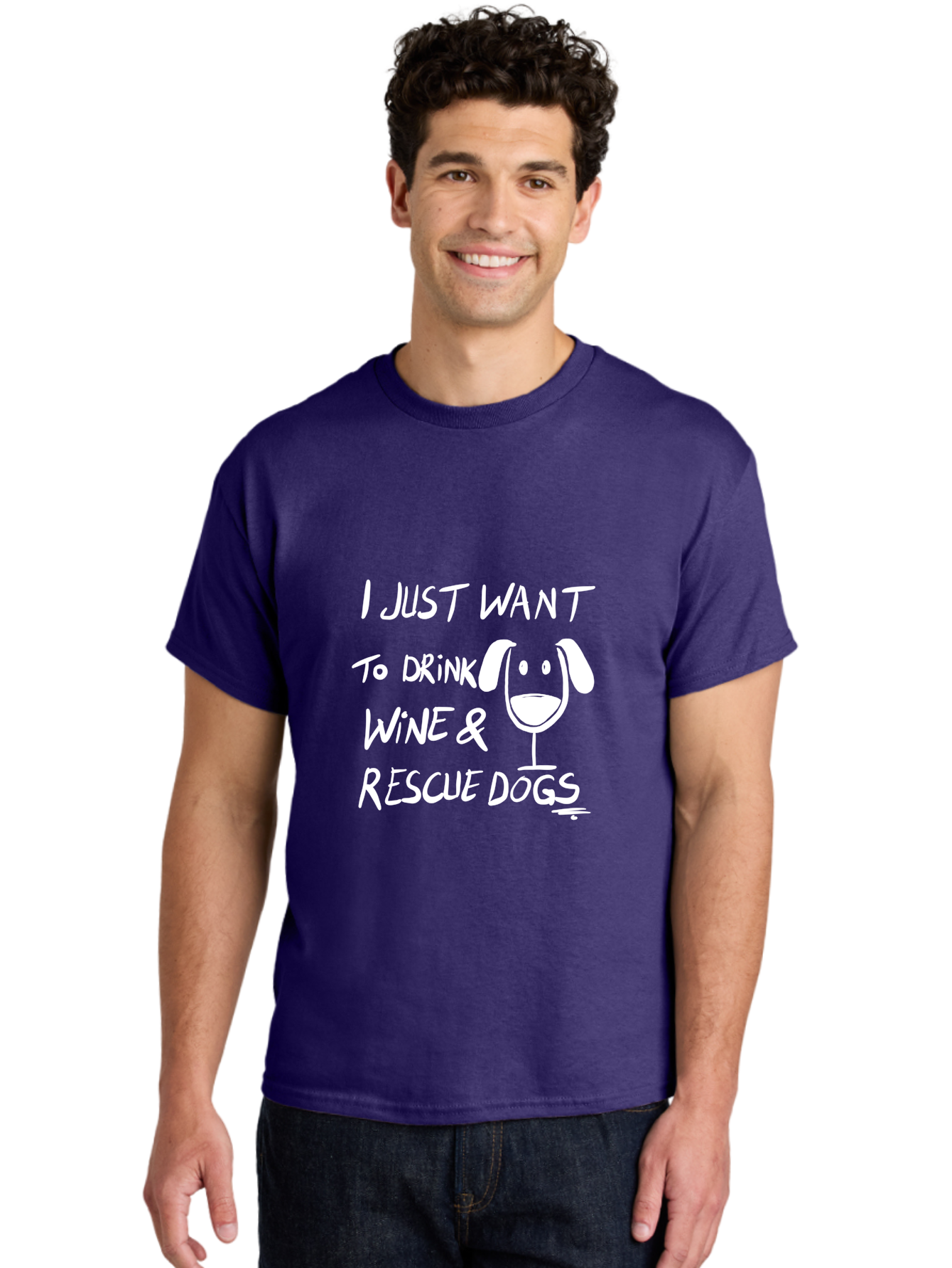 I-Just-Want-To-Drink-Wine-Rescue-Dogs Men'S Graphic Tee, 100% Cotton, Comfortable Casual Summer Wear, Machine Washable, Wine Glass Dog, Drink Wine, Rescue Dogs, Dog Lover, Wine Lover, Pet Rescue, Animal Shelter, Charity Support, Funny Quote -  Aaa065 26
