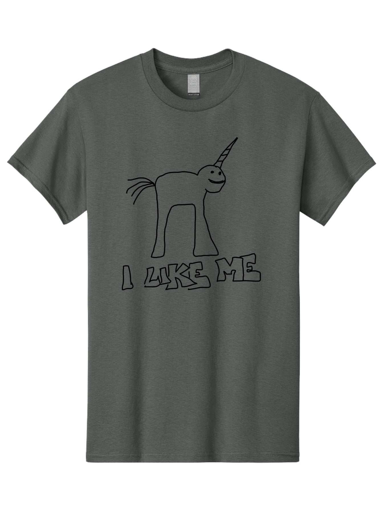 I-Like-Me Men'S Graphic Tee, 100% Cotton, Comfortable Casual Summer Wear, Machine Washable, Stick Figure Unicorn, Smiling Face, Self-Love, Positivity, Quirky Art, Whimsical Design, Cartoon Character, Illustration, I Like Me Text -  Aaa066 17