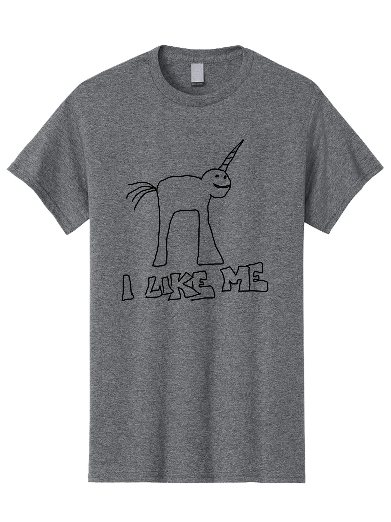 I-Like-Me Men'S Graphic Tee, 100% Cotton, Comfortable Casual Summer Wear, Machine Washable, Stick Figure Unicorn, Smiling Face, Self-Love, Positivity, Quirky Art, Whimsical Design, Cartoon Character, Illustration, I Like Me Text -  Aaa066 11