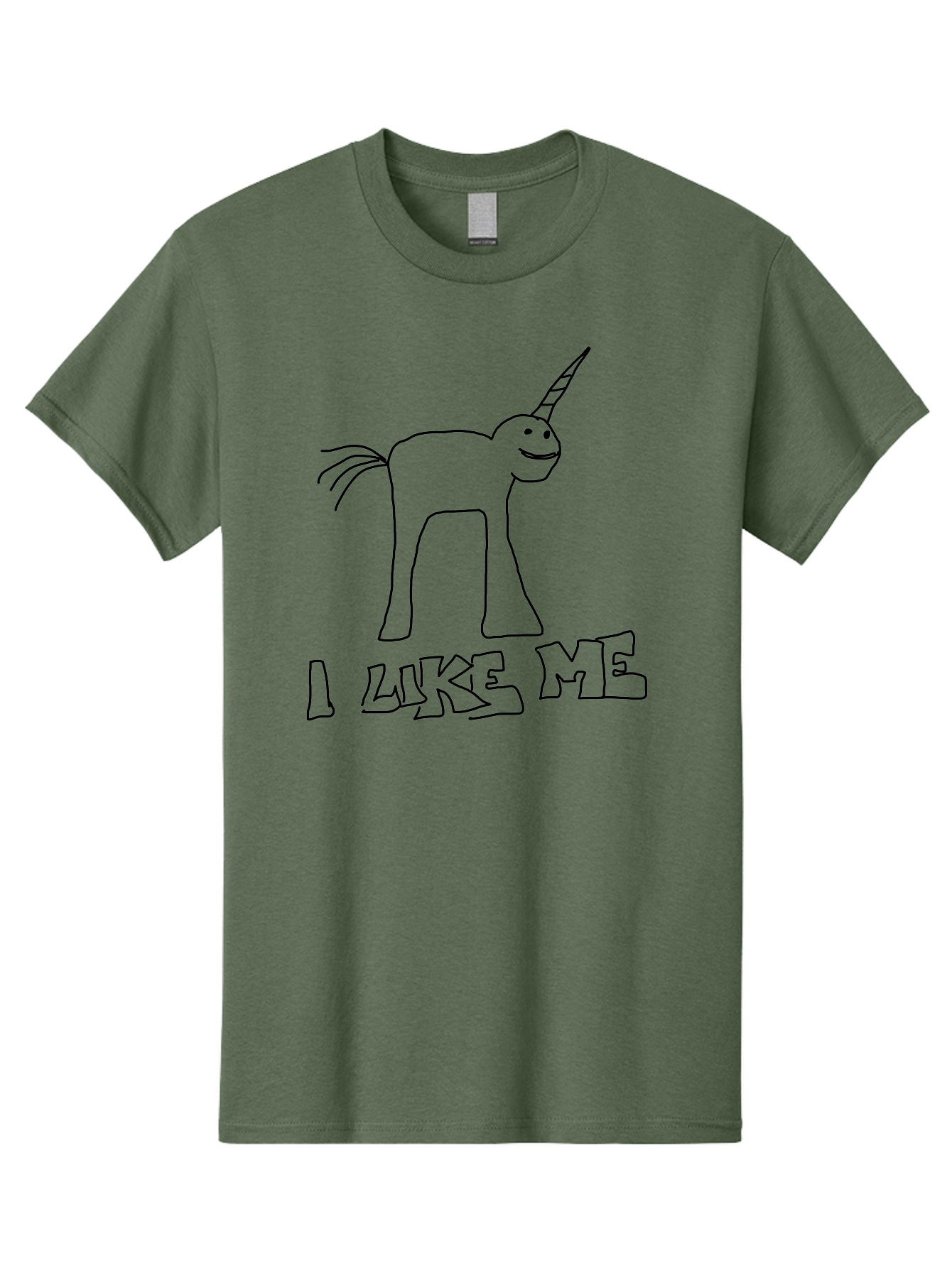 I-Like-Me Men'S Graphic Tee, 100% Cotton, Comfortable Casual Summer Wear, Machine Washable, Stick Figure Unicorn, Smiling Face, Self-Love, Positivity, Quirky Art, Whimsical Design, Cartoon Character, Illustration, I Like Me Text -  Aaa066 25