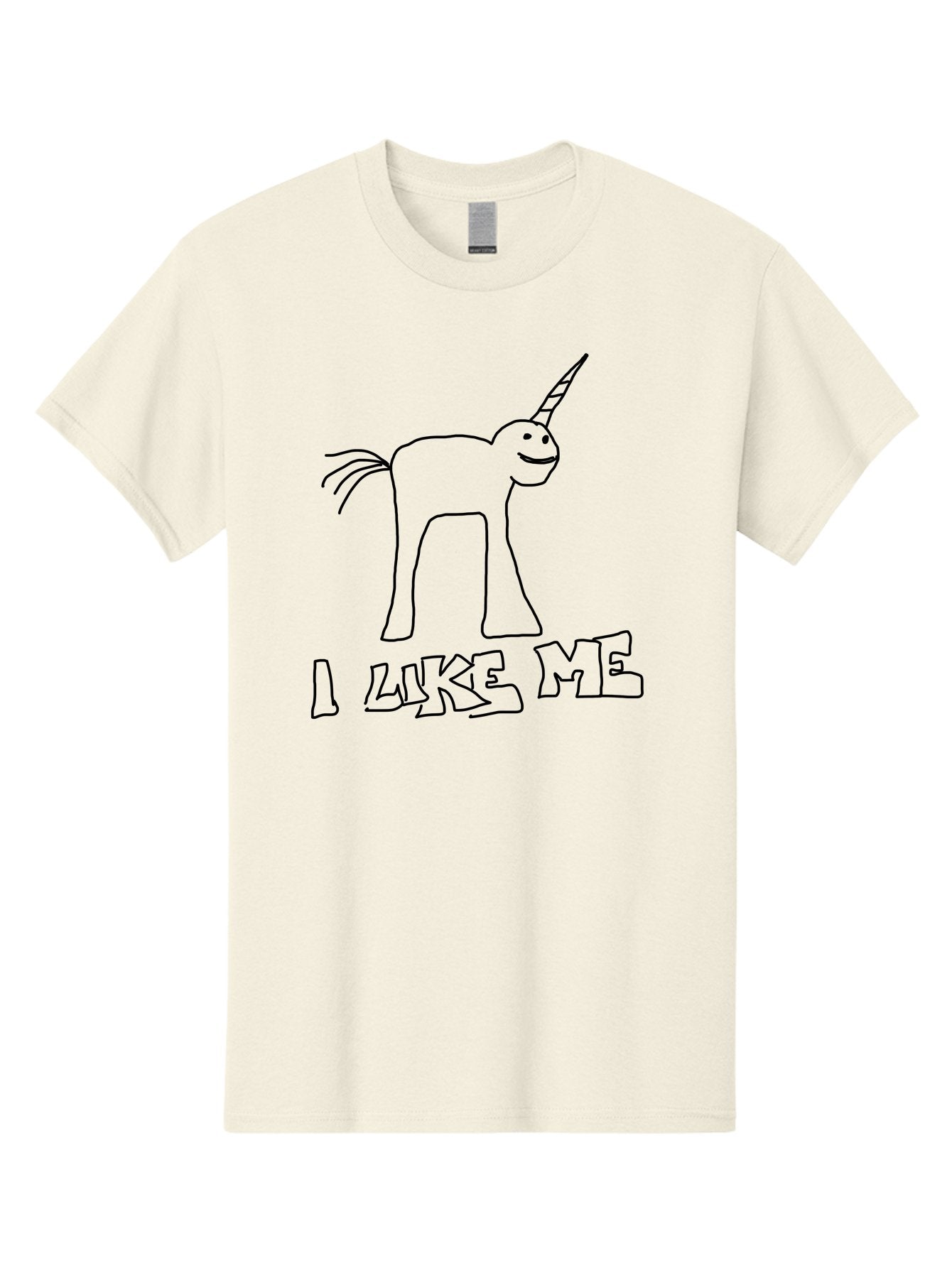 I-Like-Me Men'S Graphic Tee, 100% Cotton, Comfortable Casual Summer Wear, Machine Washable, Stick Figure Unicorn, Smiling Face, Self-Love, Positivity, Quirky Art, Whimsical Design, Cartoon Character, Illustration, I Like Me Text -  Aaa066 27