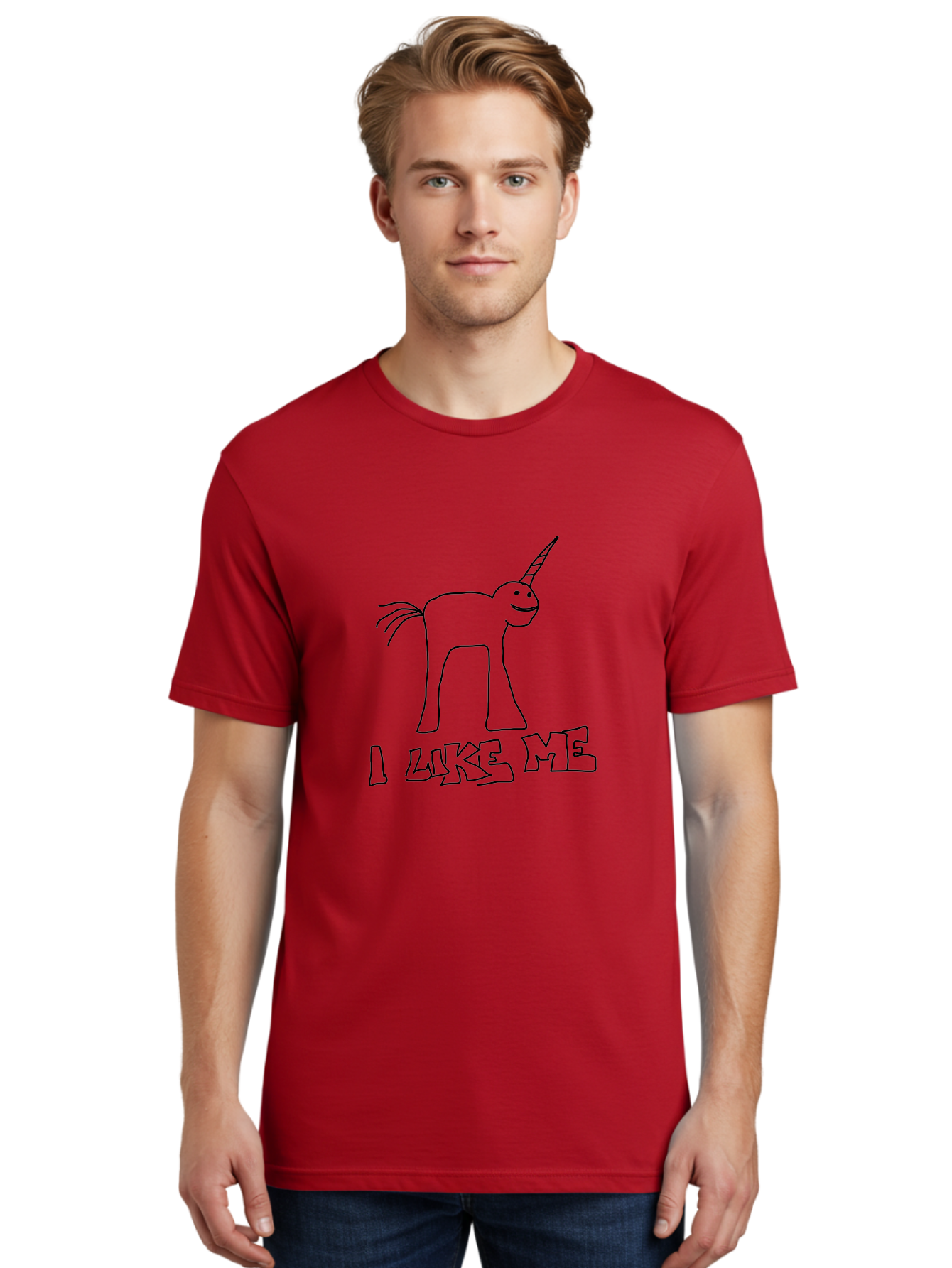 I-Like-Me Men'S Graphic Tee, 100% Cotton, Comfortable Casual Summer Wear, Machine Washable, Stick Figure Unicorn, Smiling Face, Self-Love, Positivity, Quirky Art, Whimsical Design, Cartoon Character, Illustration, I Like Me Text -  Aaa066 8