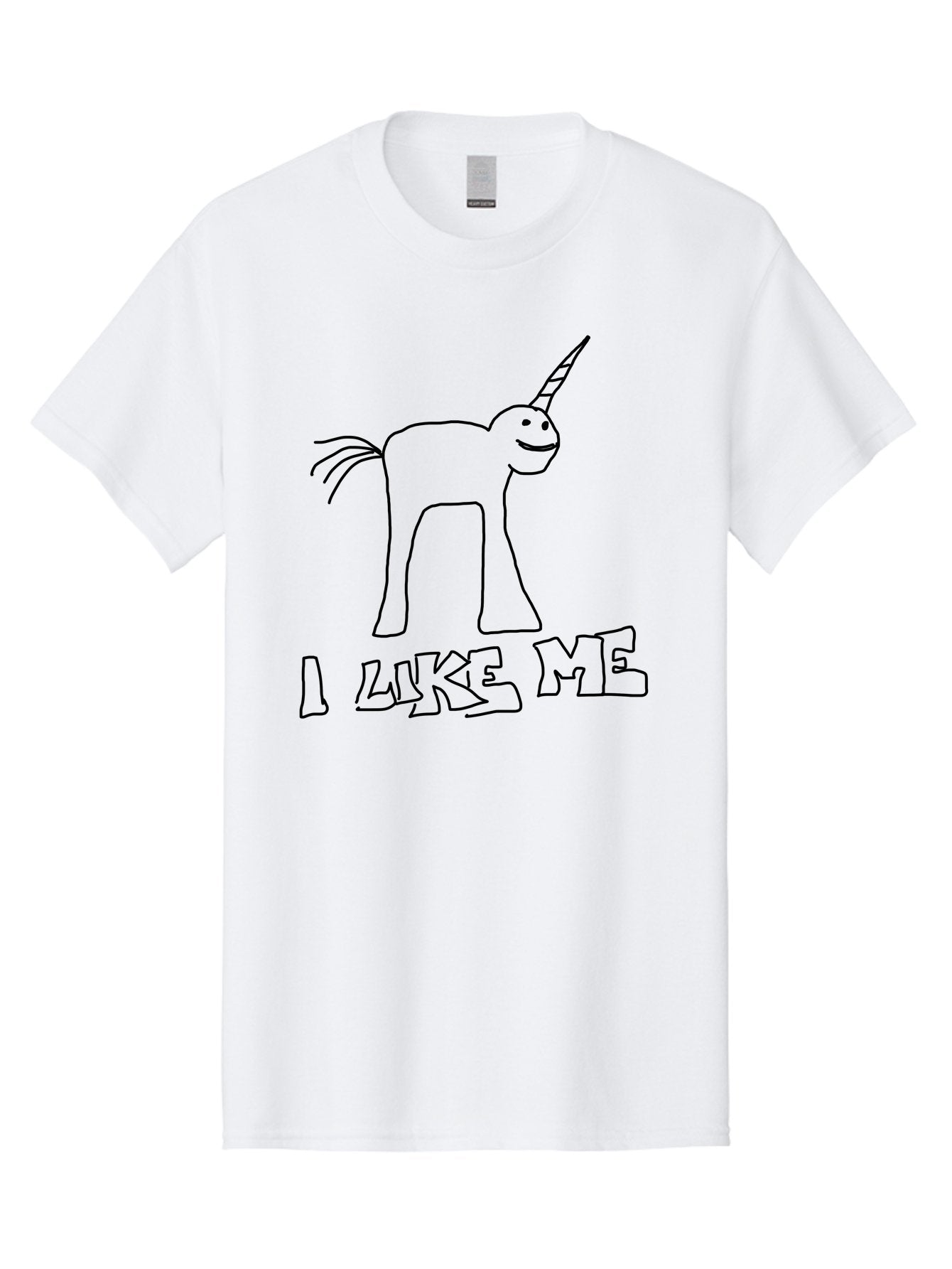 I-Like-Me Men'S Graphic Tee, 100% Cotton, Comfortable Casual Summer Wear, Machine Washable, Stick Figure Unicorn, Smiling Face, Self-Love, Positivity, Quirky Art, Whimsical Design, Cartoon Character, Illustration, I Like Me Text -  Aaa066 23