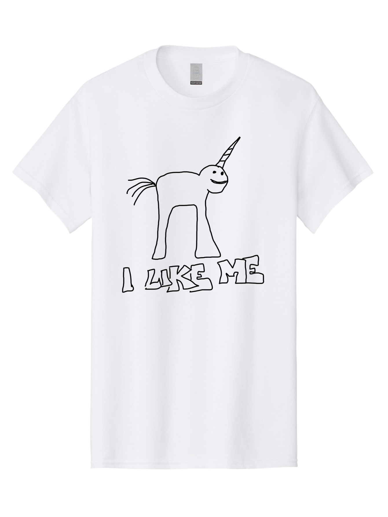 I-Like-Me Men'S Graphic Tee, 100% Cotton, Comfortable Casual Summer Wear, Machine Washable, Stick Figure Unicorn, Smiling Face, Self-Love, Positivity, Quirky Art, Whimsical Design, Cartoon Character, Illustration, I Like Me Text -  Aaa066 13