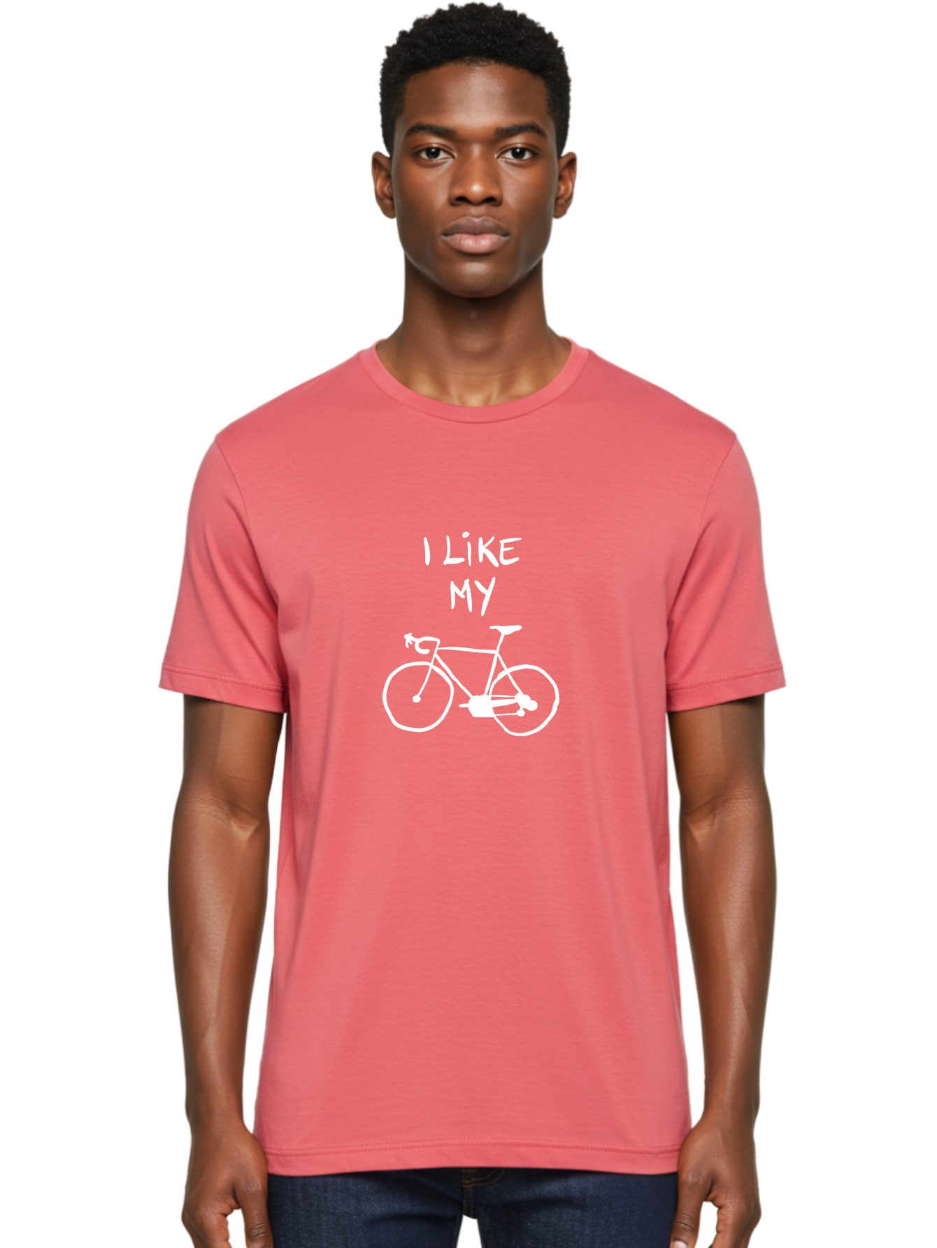 I-Like-My-Bicycle Men'S Graphic Tee, 100% Cotton, Comfortable Casual Summer Wear, Machine Washable, Cycling Culture, Bike Enthusiasts, Love For Cycling, Bicycle Appreciation, Fun Graphic, Simple Design, White Bicycle -  Aaa067 28