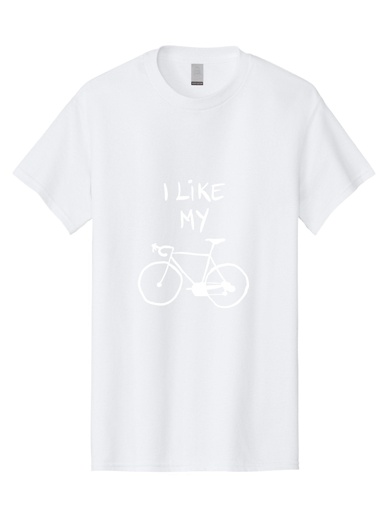 I-Like-My-Bicycle Men'S Graphic Tee, 100% Cotton, Comfortable Casual Summer Wear, Machine Washable, Cycling Culture, Bike Enthusiasts, Love For Cycling, Bicycle Appreciation, Fun Graphic, Simple Design, White Bicycle -  Aaa067 17