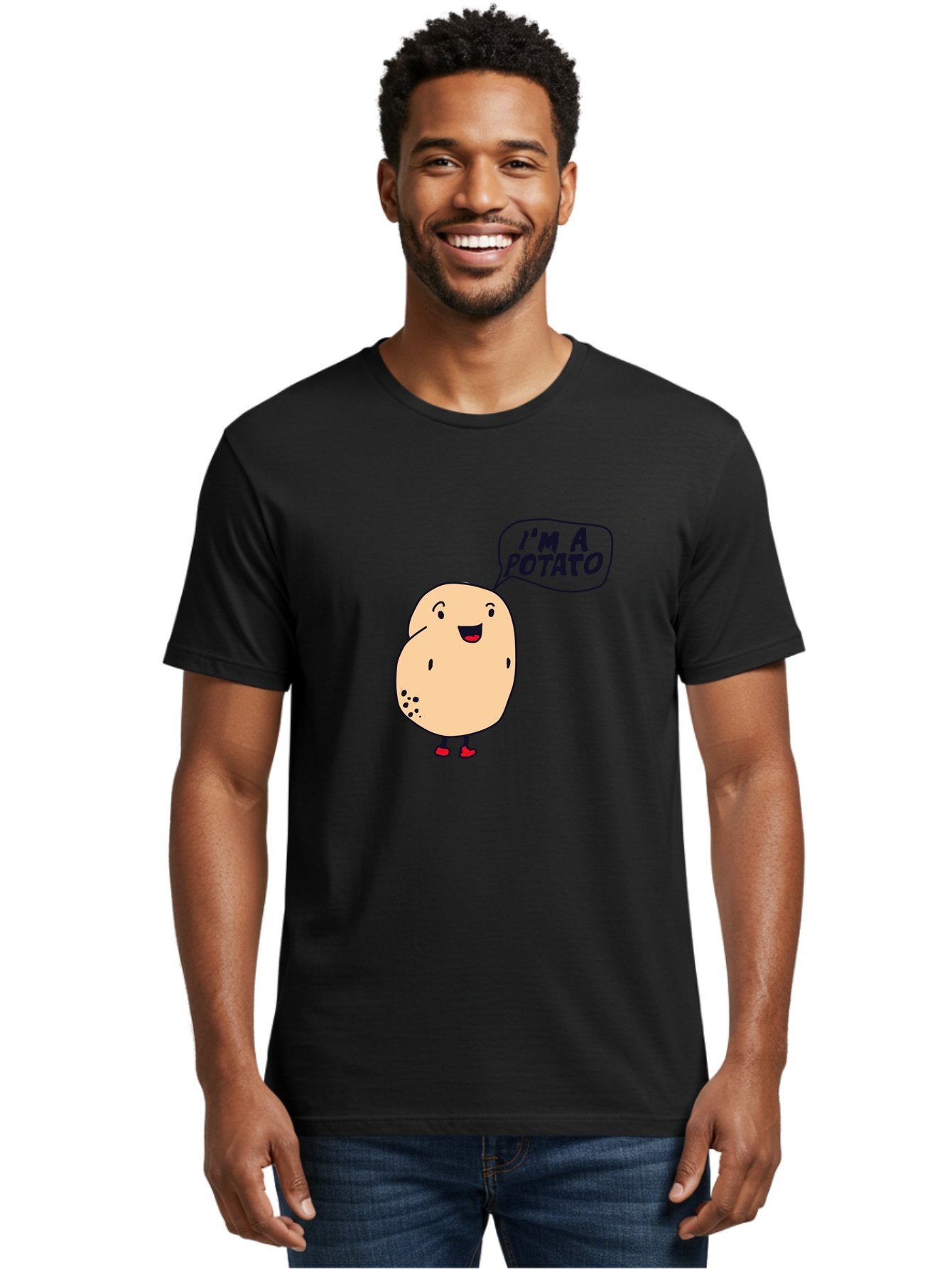 I-M-A-Potato Men'S Graphic Tee, 100% Cotton, Comfortable Casual Summer Wear, Machine Washable, I'M A Potato, Cartoon Potato, Smiling Potato, Speech Bubble, Humorous Character, Cute Illustration, Funny Graphic, Playful Design, -  Aaa070 16
