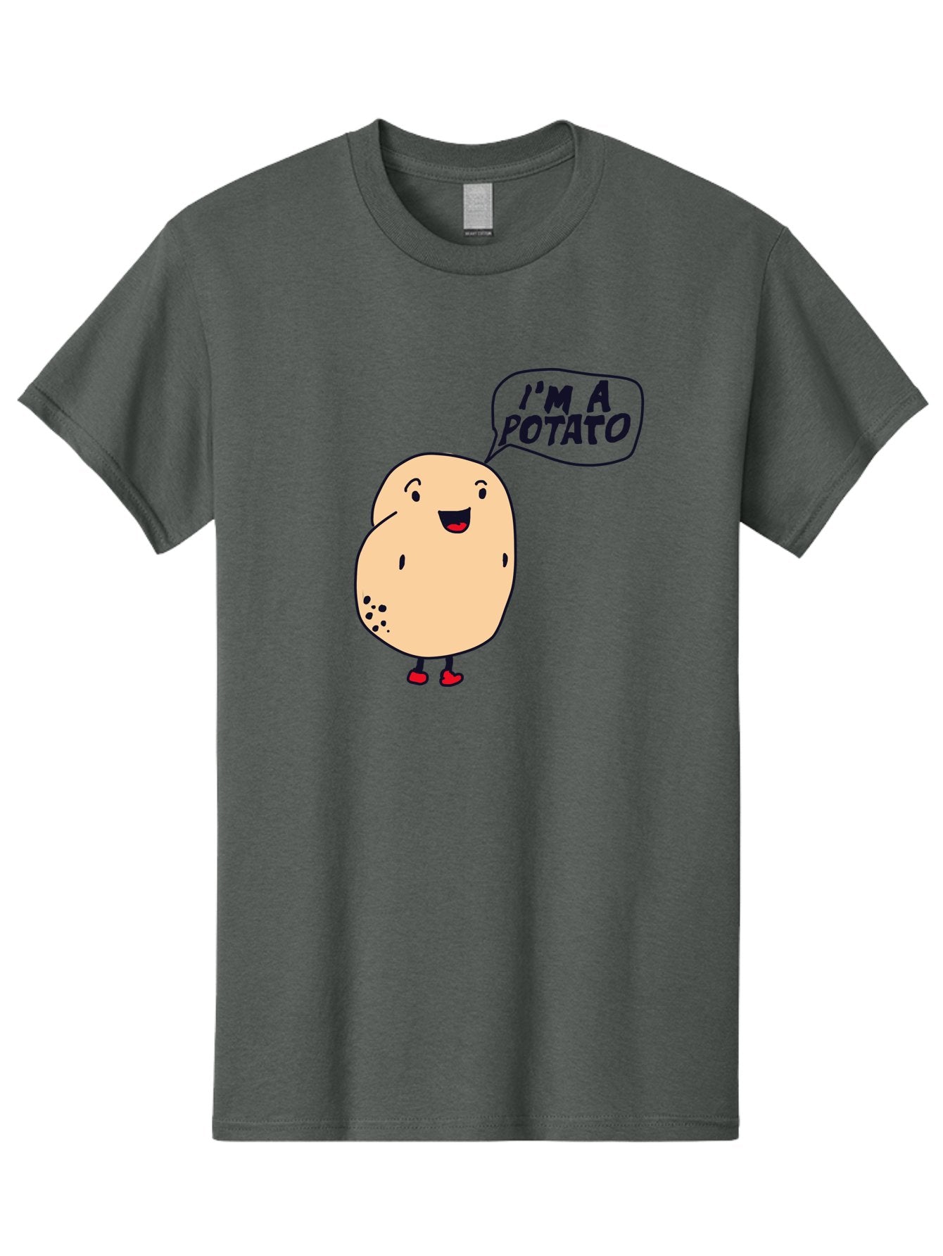 I-M-A-Potato Men'S Graphic Tee, 100% Cotton, Comfortable Casual Summer Wear, Machine Washable, I'M A Potato, Cartoon Potato, Smiling Potato, Speech Bubble, Humorous Character, Cute Illustration, Funny Graphic, Playful Design, -  Aaa070 25