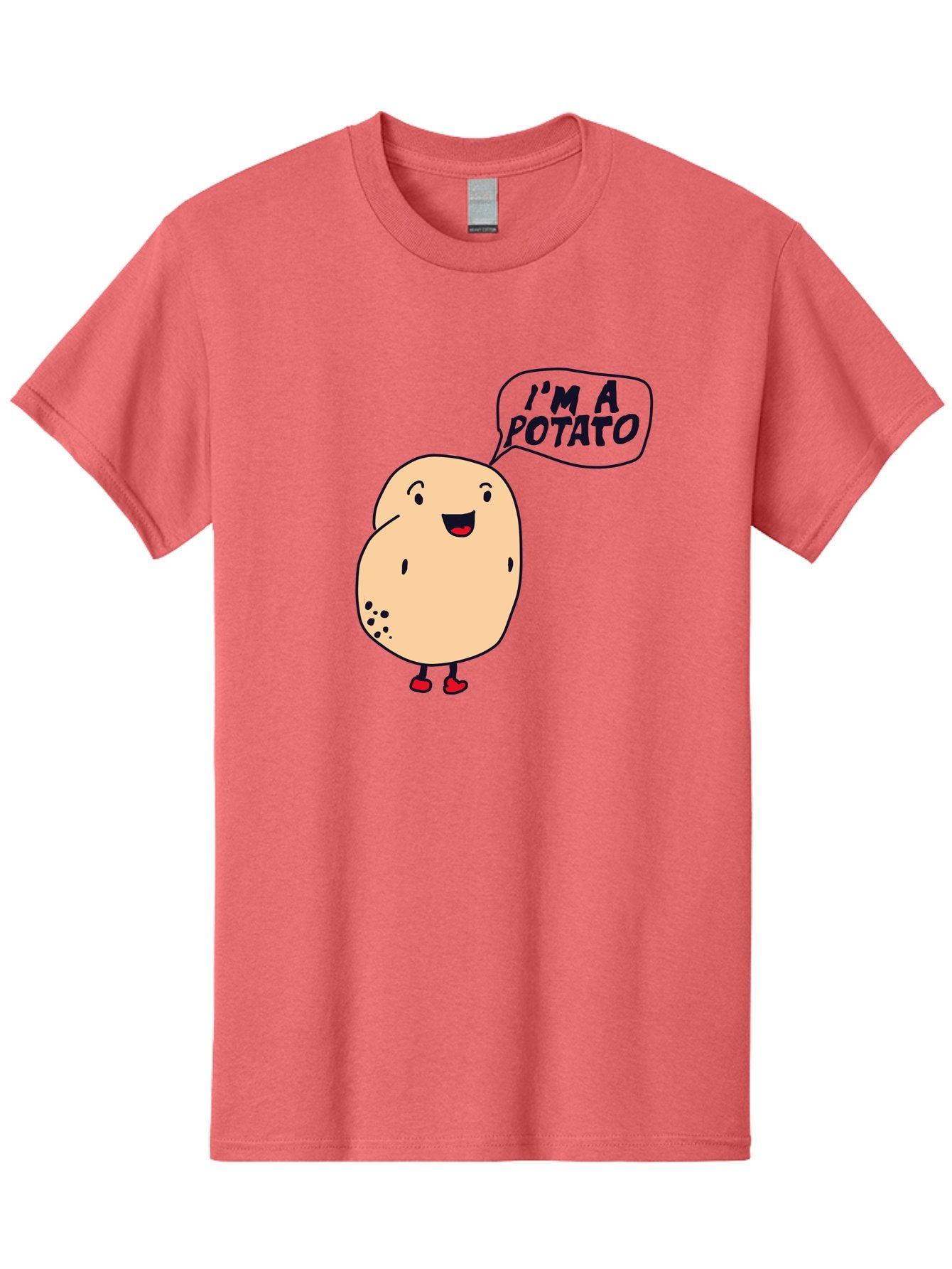 I-M-A-Potato Men'S Graphic Tee, 100% Cotton, Comfortable Casual Summer Wear, Machine Washable, I'M A Potato, Cartoon Potato, Smiling Potato, Speech Bubble, Humorous Character, Cute Illustration, Funny Graphic, Playful Design, -  Aaa070 3