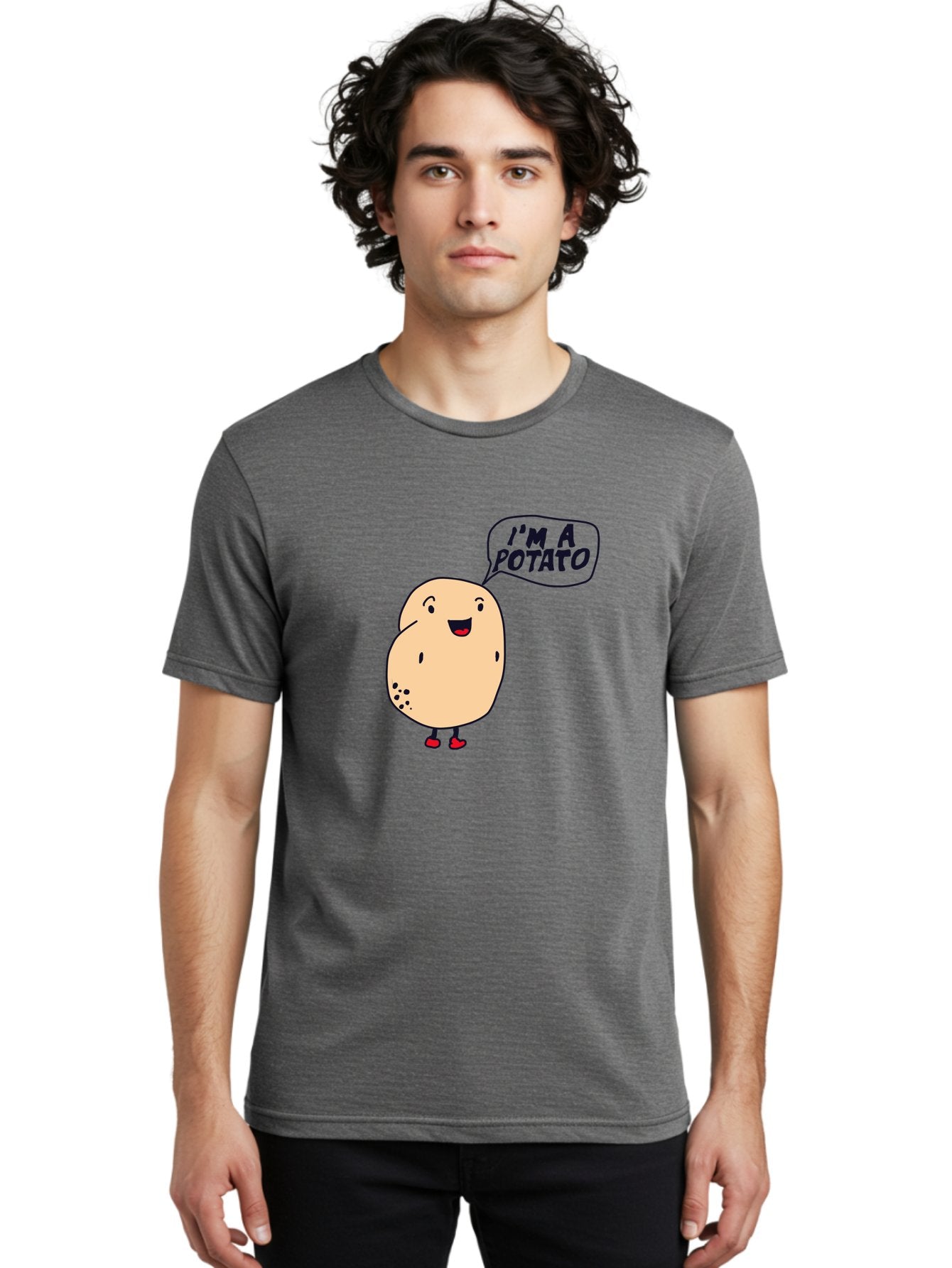 I-M-A-Potato Men'S Graphic Tee, 100% Cotton, Comfortable Casual Summer Wear, Machine Washable, I'M A Potato, Cartoon Potato, Smiling Potato, Speech Bubble, Humorous Character, Cute Illustration, Funny Graphic, Playful Design, -  Aaa070 18