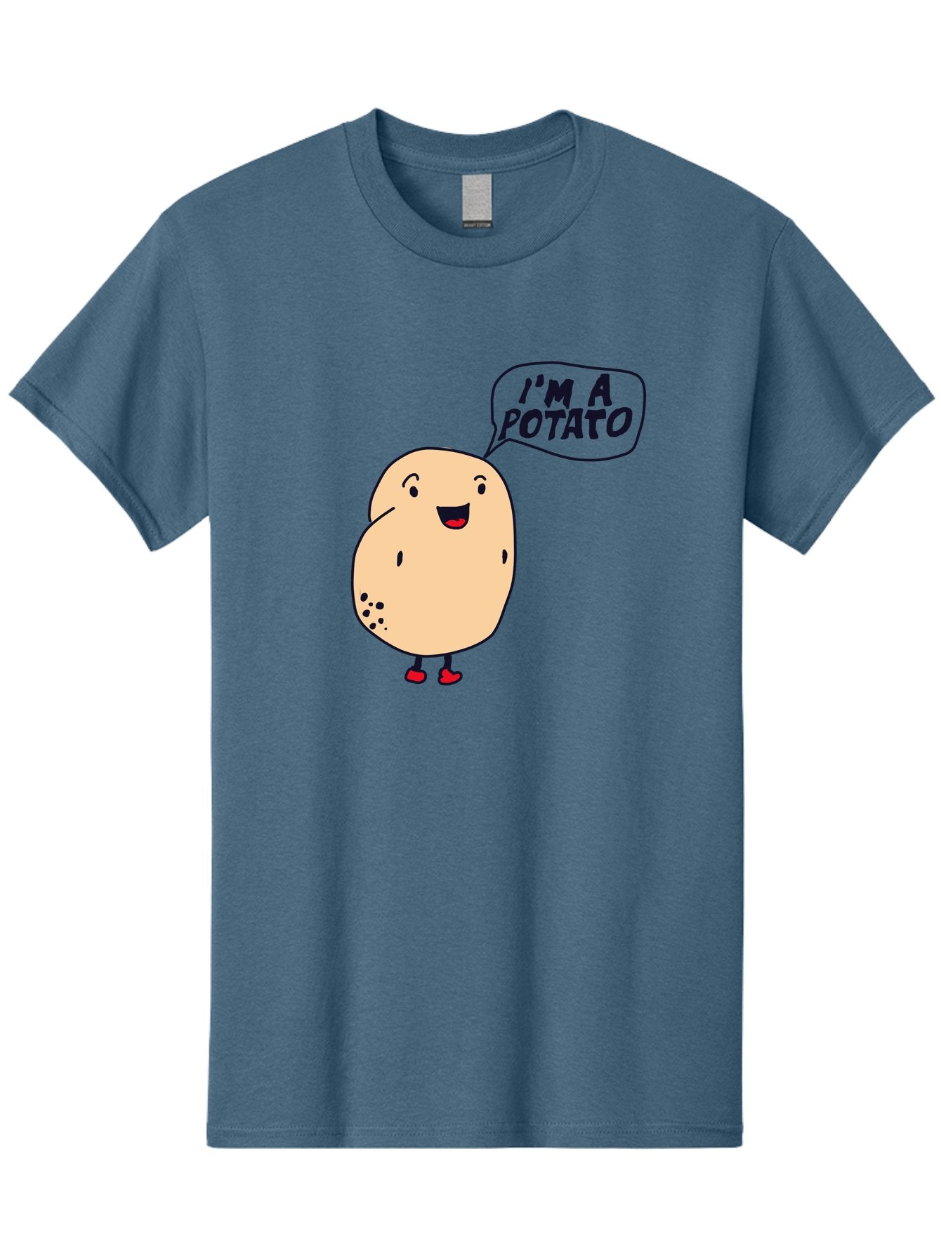 I-M-A-Potato Men'S Graphic Tee, 100% Cotton, Comfortable Casual Summer Wear, Machine Washable, I'M A Potato, Cartoon Potato, Smiling Potato, Speech Bubble, Humorous Character, Cute Illustration, Funny Graphic, Playful Design, -  Aaa070 21