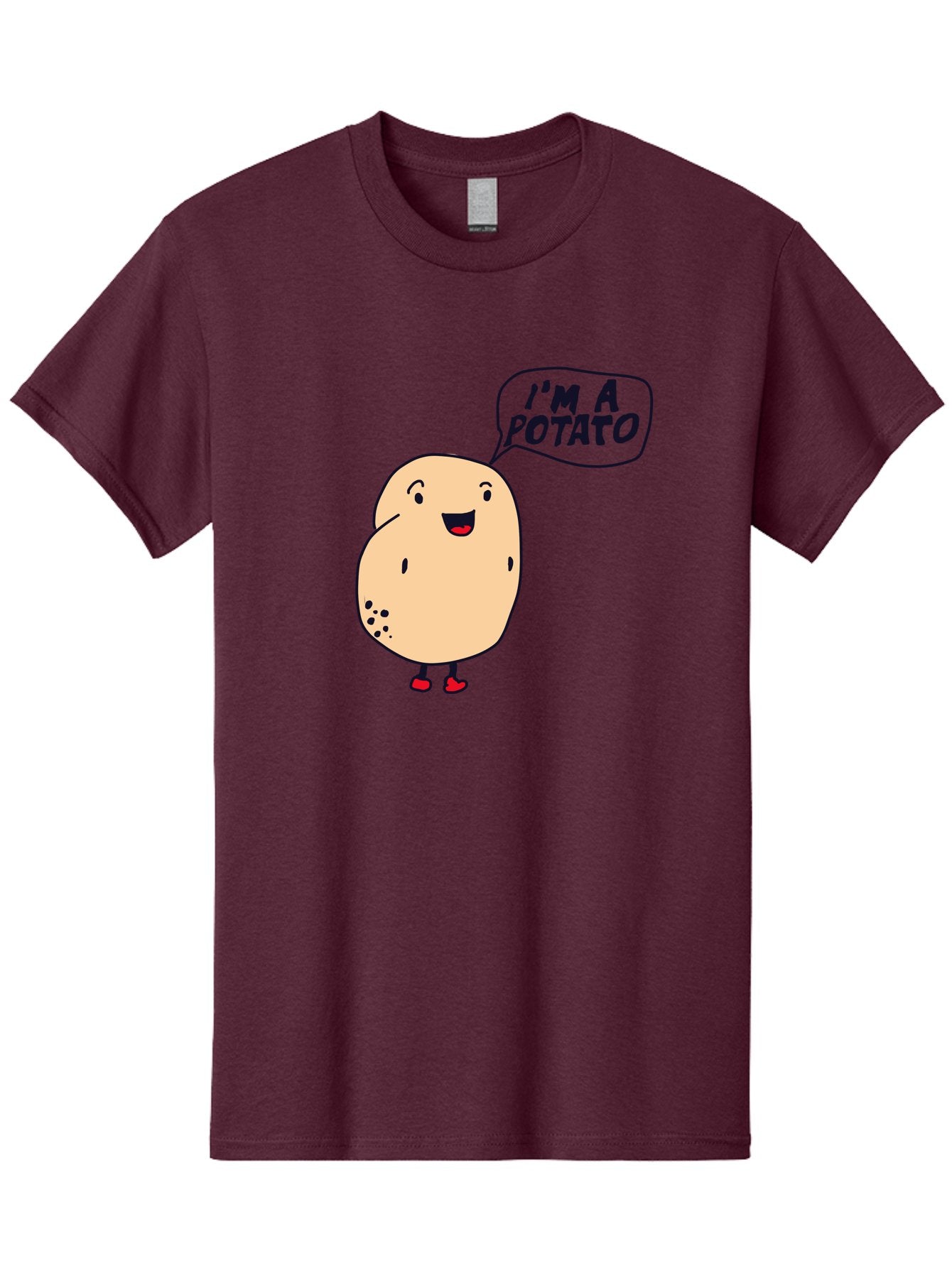 I-M-A-Potato Men'S Graphic Tee, 100% Cotton, Comfortable Casual Summer Wear, Machine Washable, I'M A Potato, Cartoon Potato, Smiling Potato, Speech Bubble, Humorous Character, Cute Illustration, Funny Graphic, Playful Design, -  Aaa070 19