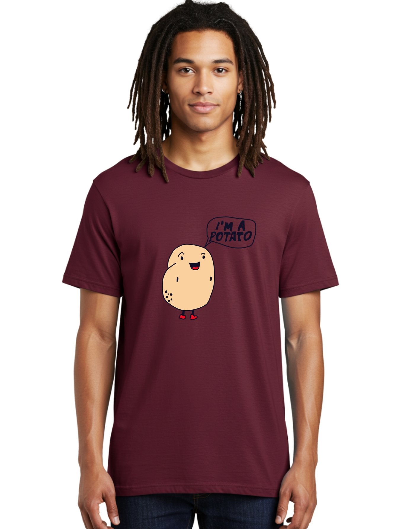 I-M-A-Potato Men'S Graphic Tee, 100% Cotton, Comfortable Casual Summer Wear, Machine Washable, I'M A Potato, Cartoon Potato, Smiling Potato, Speech Bubble, Humorous Character, Cute Illustration, Funny Graphic, Playful Design, -  Aaa070 20