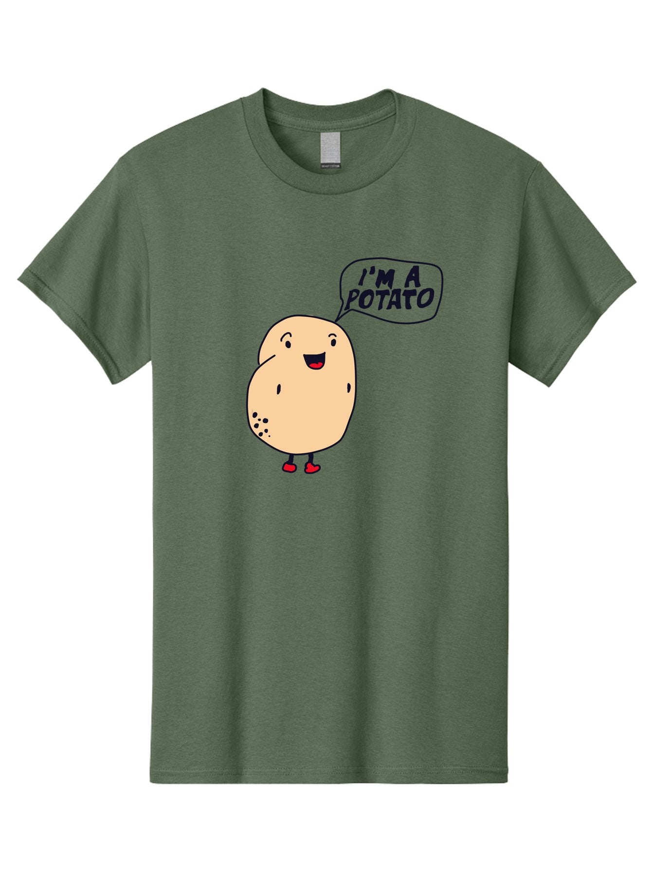 I-M-A-Potato Men'S Graphic Tee, 100% Cotton, Comfortable Casual Summer Wear, Machine Washable, I'M A Potato, Cartoon Potato, Smiling Potato, Speech Bubble, Humorous Character, Cute Illustration, Funny Graphic, Playful Design, -  Aaa070 29