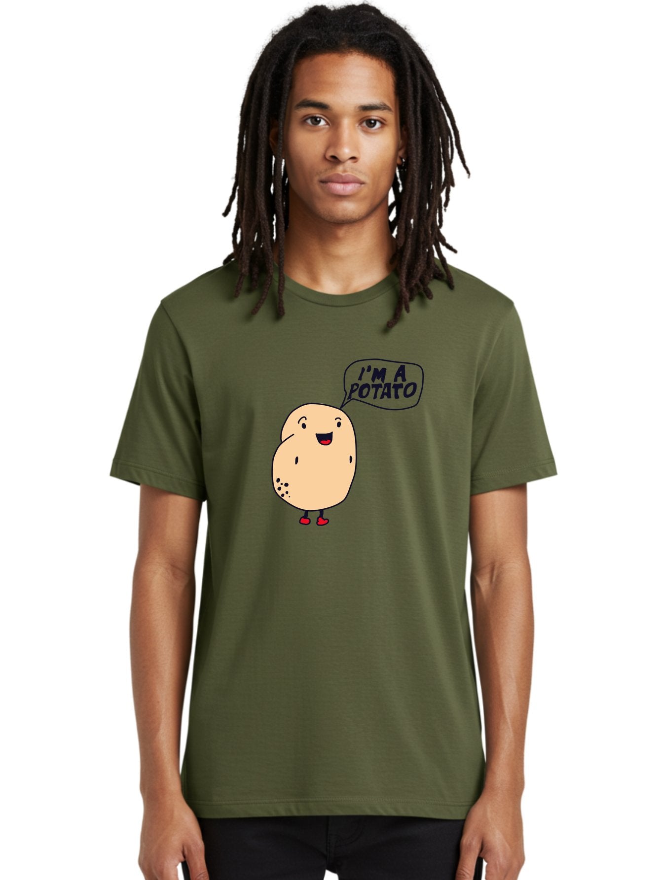 I-M-A-Potato Men'S Graphic Tee, 100% Cotton, Comfortable Casual Summer Wear, Machine Washable, I'M A Potato, Cartoon Potato, Smiling Potato, Speech Bubble, Humorous Character, Cute Illustration, Funny Graphic, Playful Design, -  Aaa070 30