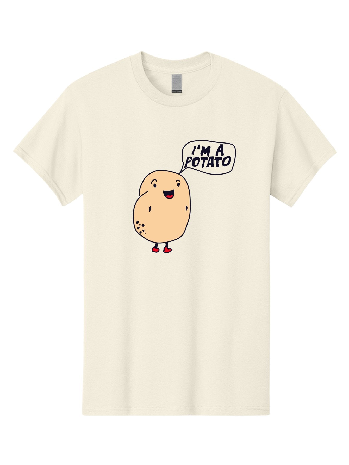 I-M-A-Potato Men'S Graphic Tee, 100% Cotton, Comfortable Casual Summer Wear, Machine Washable, I'M A Potato, Cartoon Potato, Smiling Potato, Speech Bubble, Humorous Character, Cute Illustration, Funny Graphic, Playful Design, -  Aaa070 5