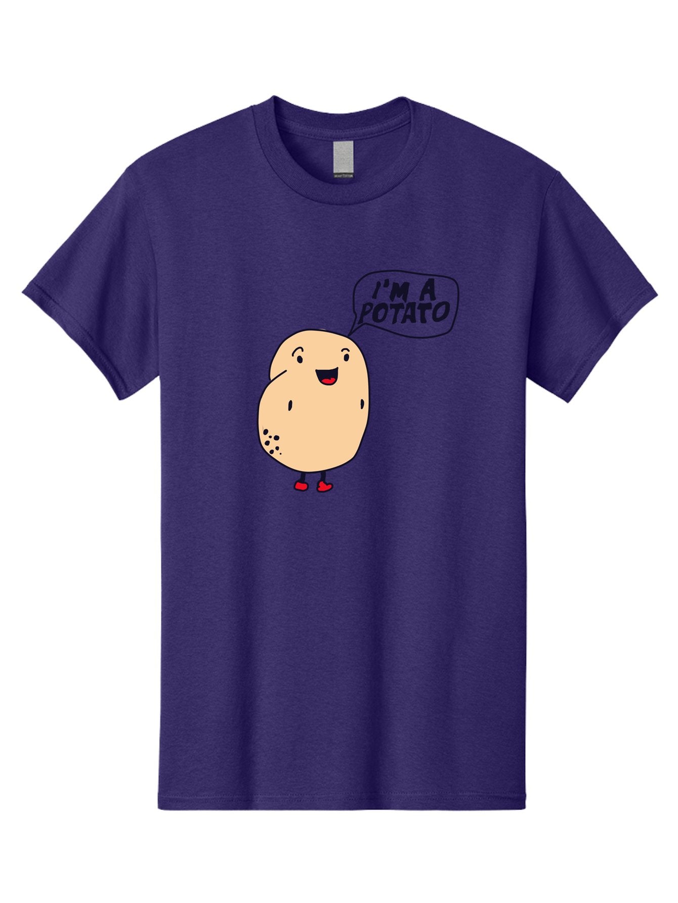 I-M-A-Potato Men'S Graphic Tee, 100% Cotton, Comfortable Casual Summer Wear, Machine Washable, I'M A Potato, Cartoon Potato, Smiling Potato, Speech Bubble, Humorous Character, Cute Illustration, Funny Graphic, Playful Design, -  Aaa070 23