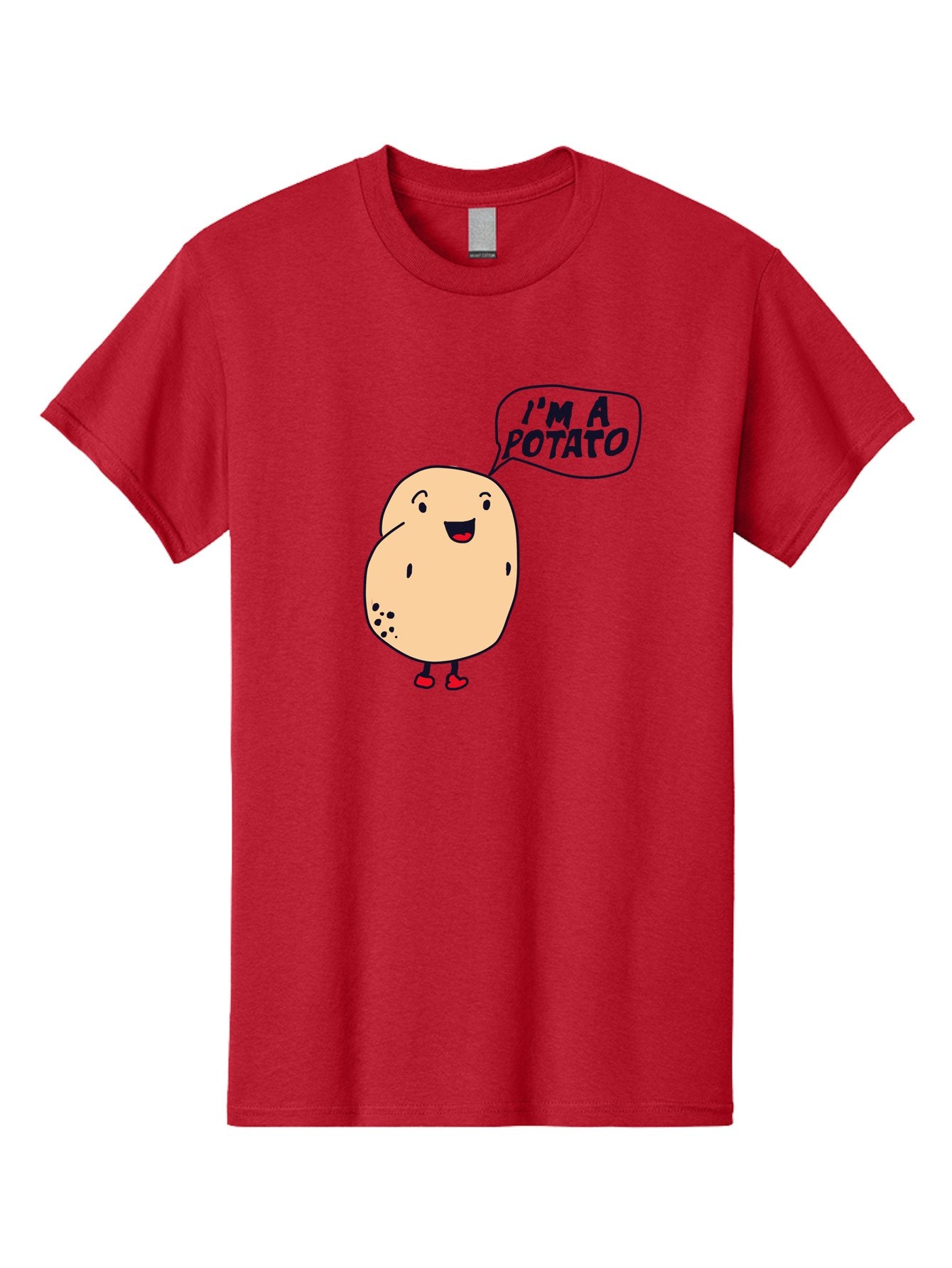 I-M-A-Potato Men'S Graphic Tee, 100% Cotton, Comfortable Casual Summer Wear, Machine Washable, I'M A Potato, Cartoon Potato, Smiling Potato, Speech Bubble, Humorous Character, Cute Illustration, Funny Graphic, Playful Design, -  Aaa070 13