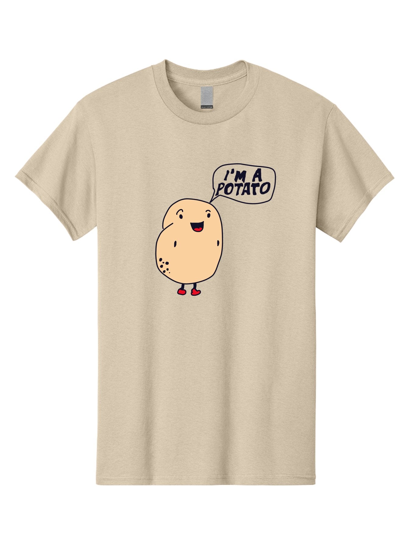 I-M-A-Potato Men'S Graphic Tee, 100% Cotton, Comfortable Casual Summer Wear, Machine Washable, I'M A Potato, Cartoon Potato, Smiling Potato, Speech Bubble, Humorous Character, Cute Illustration, Funny Graphic, Playful Design, -  Aaa070 27