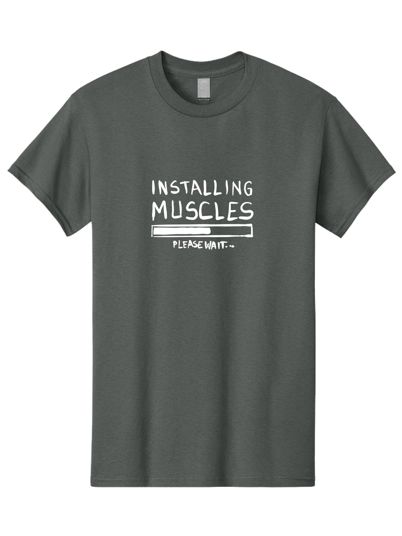 Installing-Muscles Men'S Graphic Tee, 100% Cotton, Comfortable Casual Summer Wear, Machine Washable, Installing Muscles, Gym Humor, Fitness Motivation, Progress Bar, Workout Joke, Please Wait, Fitness Quote -  Aaa081 23
