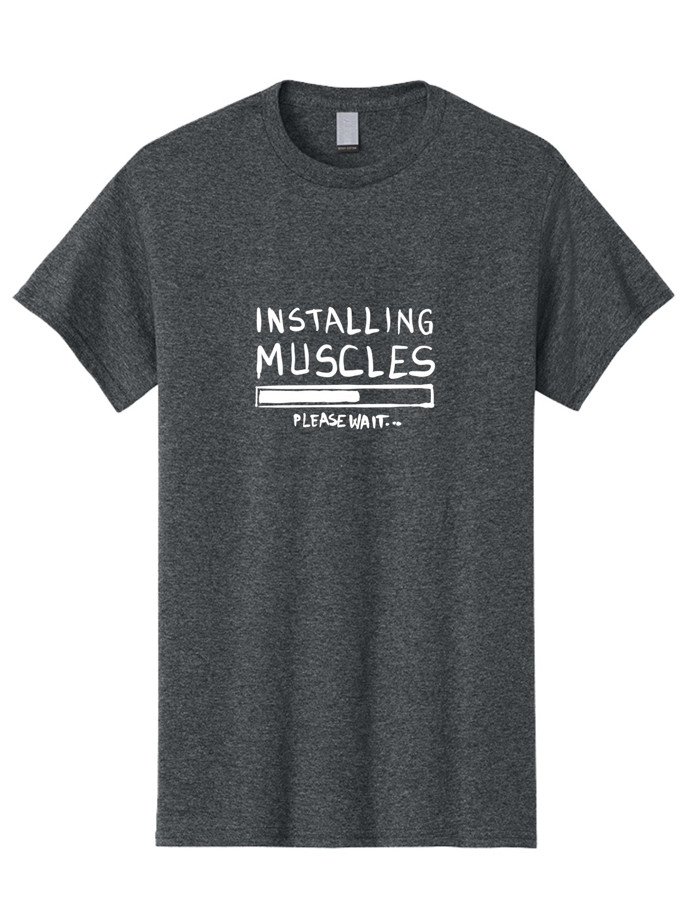 Installing-Muscles Men'S Graphic Tee, 100% Cotton, Comfortable Casual Summer Wear, Machine Washable, Installing Muscles, Gym Humor, Fitness Motivation, Progress Bar, Workout Joke, Please Wait, Fitness Quote -  Aaa081 13