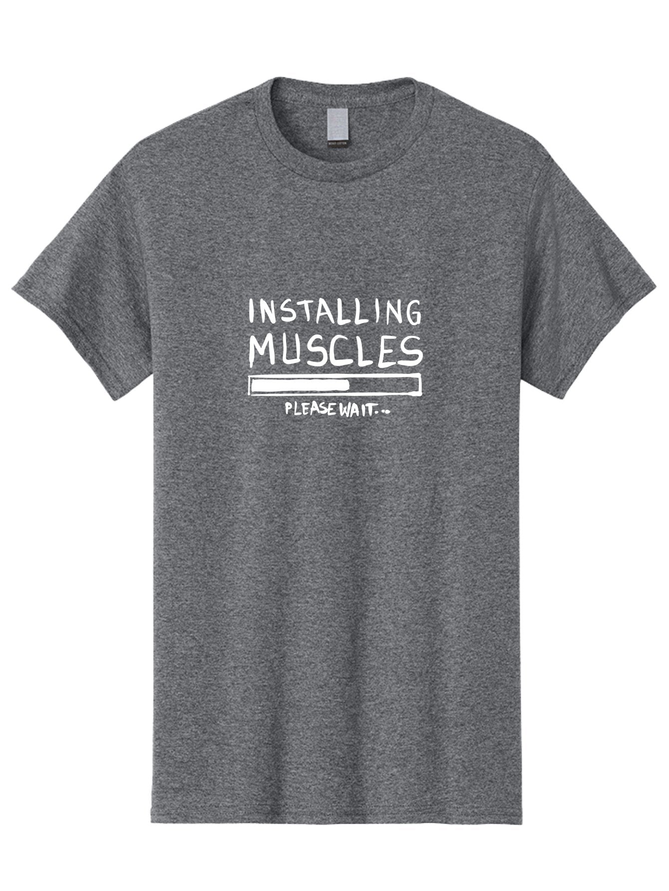 Installing-Muscles Men'S Graphic Tee, 100% Cotton, Comfortable Casual Summer Wear, Machine Washable, Installing Muscles, Gym Humor, Fitness Motivation, Progress Bar, Workout Joke, Please Wait, Fitness Quote -  Aaa081 21