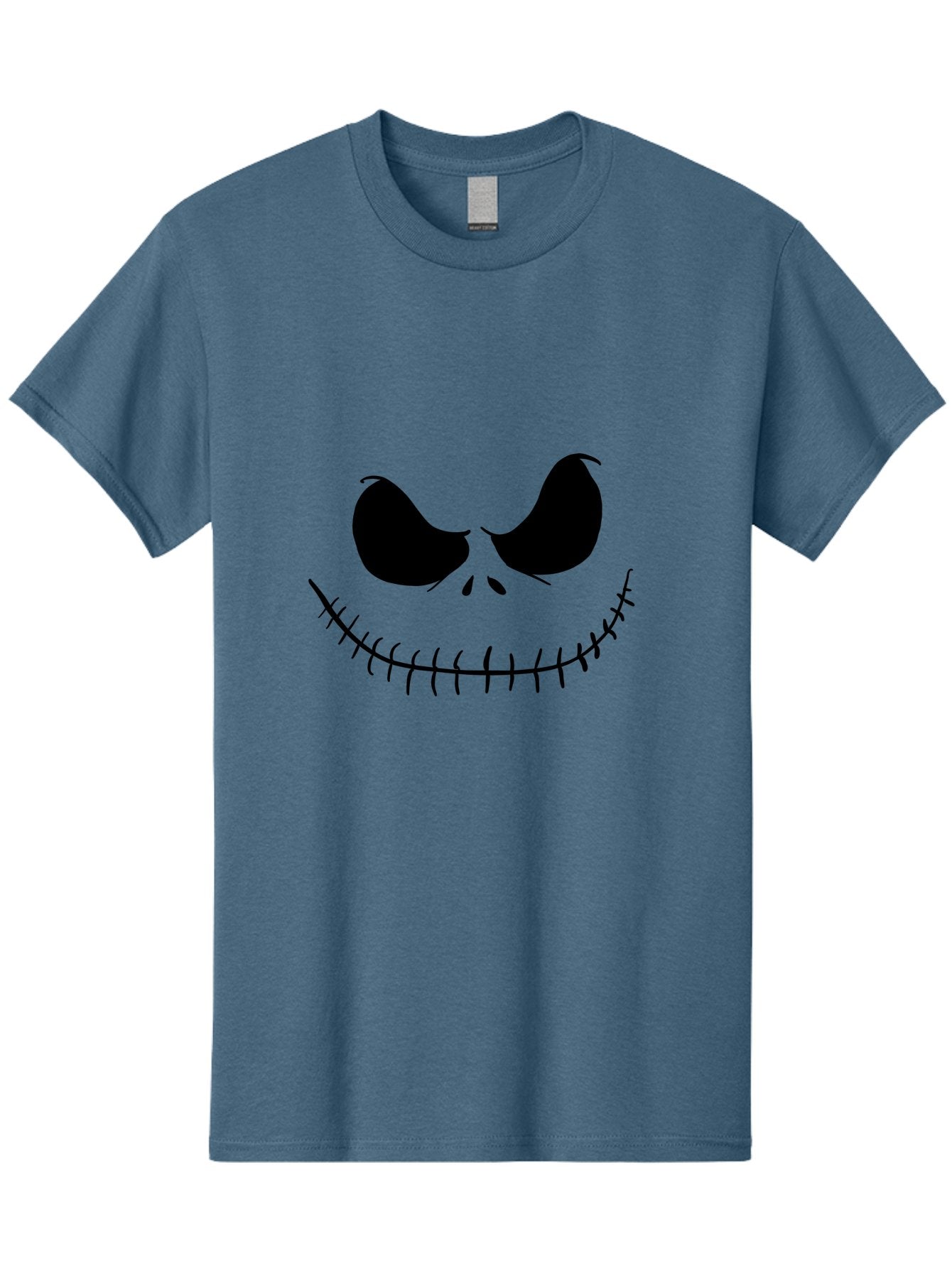 Jack-Skellington-Face Men'S Graphic Tee, 100% Cotton, Comfortable Casual Summer Wear, Machine Washable, Jack Skellington Face, The Nightmare Before Christmas Character, Spooky Face, Black Silhouette, Stitched Smile, Halloween Icon, -  Aaa083