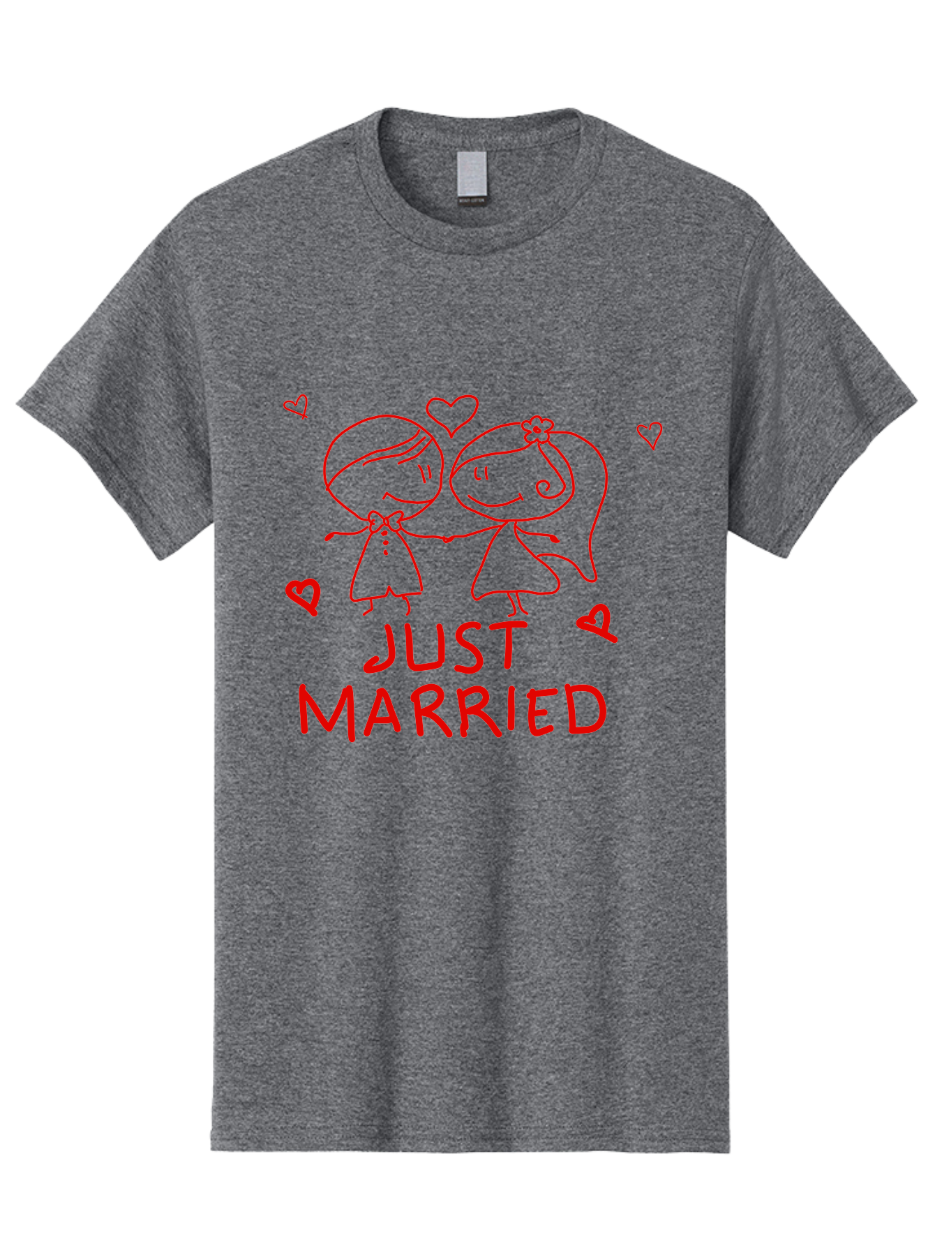 Just-Married Men'S Graphic Tee, 100% Cotton, Comfortable Casual Summer Wear, Machine Washable, Newlywed Couple, Cartoon Bride And Groom, Love Hearts, Red Text, Hand Drawn Illustration, Wedding Celebration, Sweethearts Together, Romantic Art -  Aaa084 7