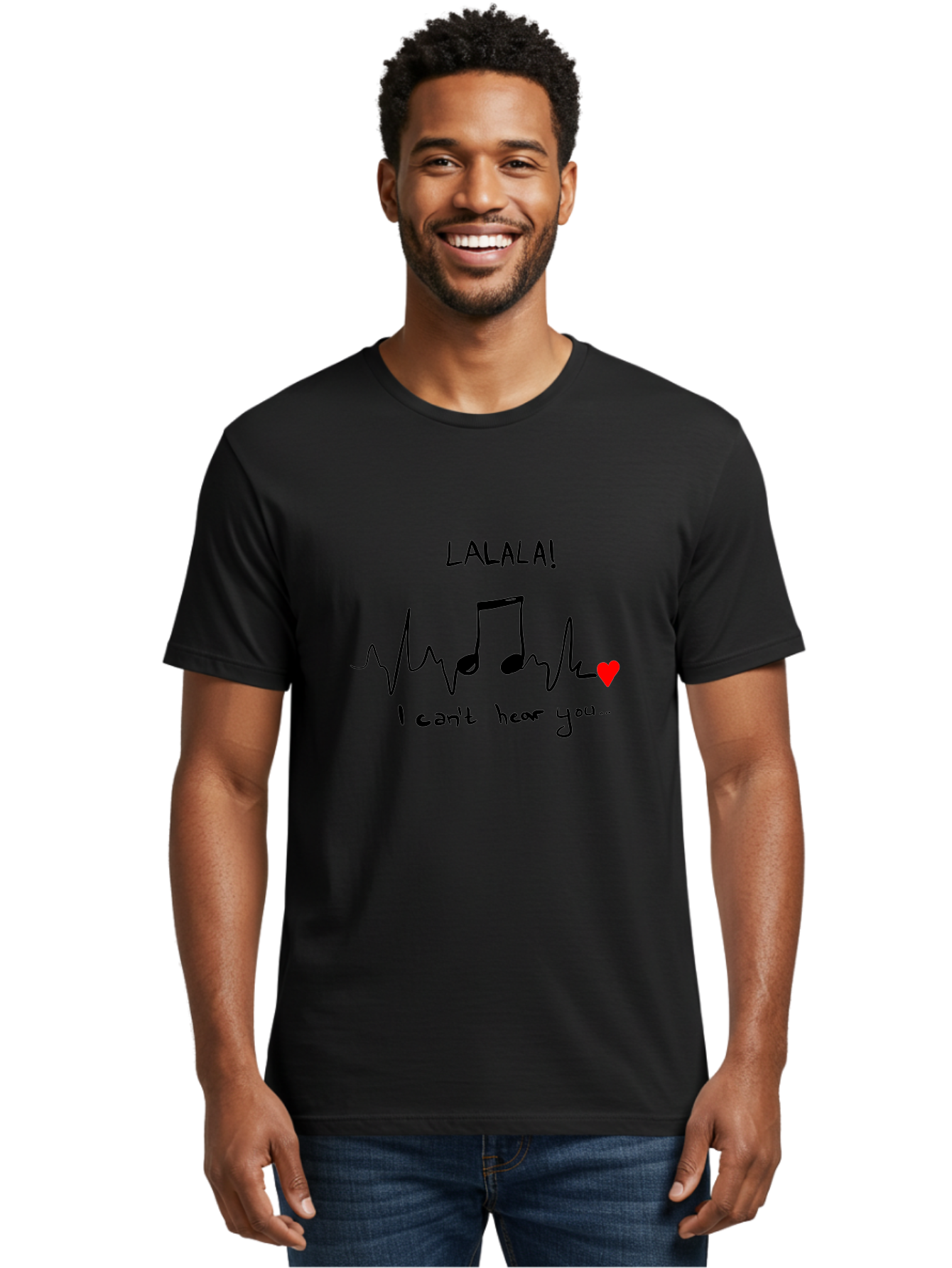 Lalala Men'S Graphic Tee, 100% Cotton, Comfortable Casual Summer Wear, Machine Washable, Musical Notes, Heartbeat Rhythm, Love Symbol, Melody, Harmony, Music Art, Quirky Design -  Aaa085 24