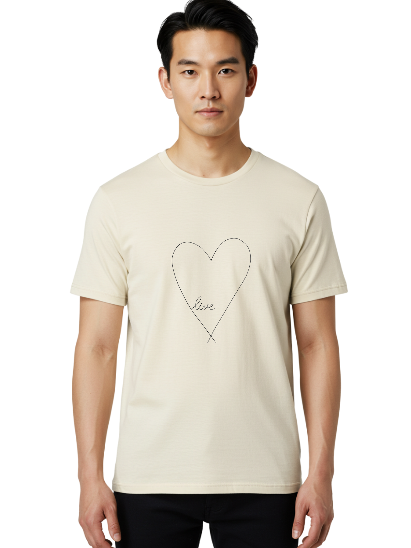 Live-Heart Men'S Graphic Tee, 100% Cotton, Comfortable Casual Summer Wear, Machine Washable, Simple Heart Shape, Minimalist Design, Cursive Text, Inspirational Quote, Motivational Symbol, Hand-Drawn Illustration, Love And Positivity -  Aaa090 10
