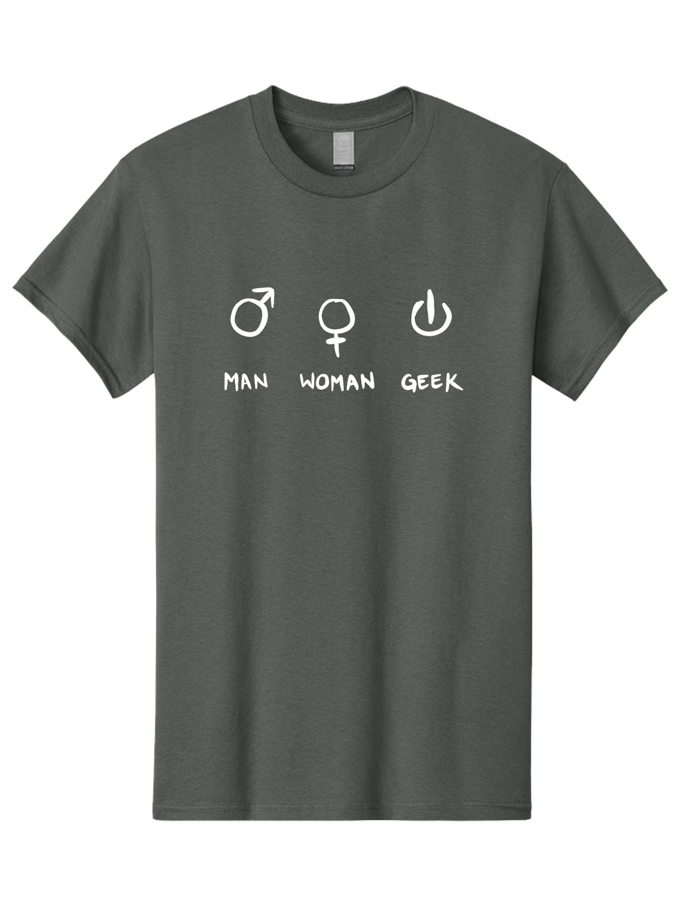 Man-Woman-Geek Men'S Graphic Tee, 100% Cotton, Comfortable Casual Summer Wear, Machine Washable, Gender Symbols, Male And Female Icons, Geek Culture, Tech Symbols, Power Button, Simple Graphics, Minimalist Design, Symbolic Representation, -  Aaa092 19