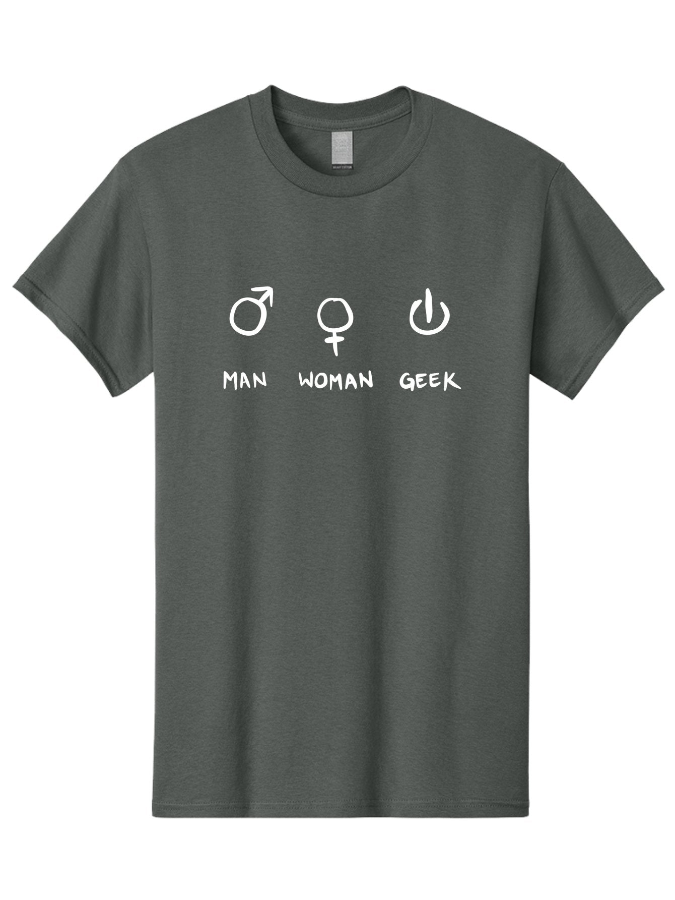 Man-Woman-Geek Men'S Graphic Tee, 100% Cotton, Comfortable Casual Summer Wear, Machine Washable, Gender Symbols, Male And Female Icons, Geek Culture, Tech Symbols, Power Button, Simple Graphics, Minimalist Design, Symbolic Representation, -  Aaa092 9