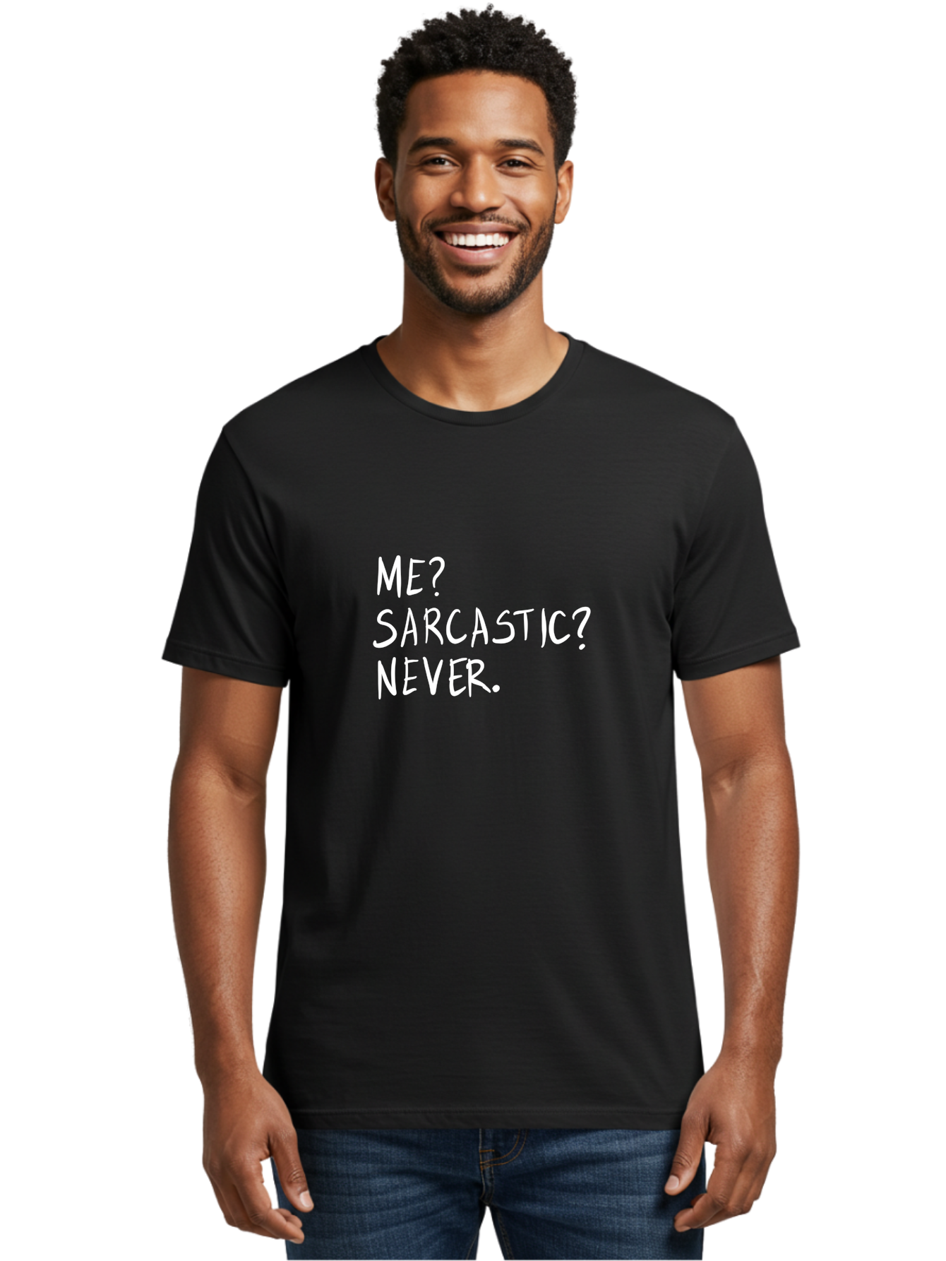Me-Sarcastic-Never Men'S Graphic Tee, 100% Cotton, Comfortable Casual Summer Wear, Machine Washable, Sarcastic Humor, Funny Quote, Witty Saying, Ironic Phrase, Humorous Meme, Playful Banter, Tongue-In-Cheek Remark -  Aaa094