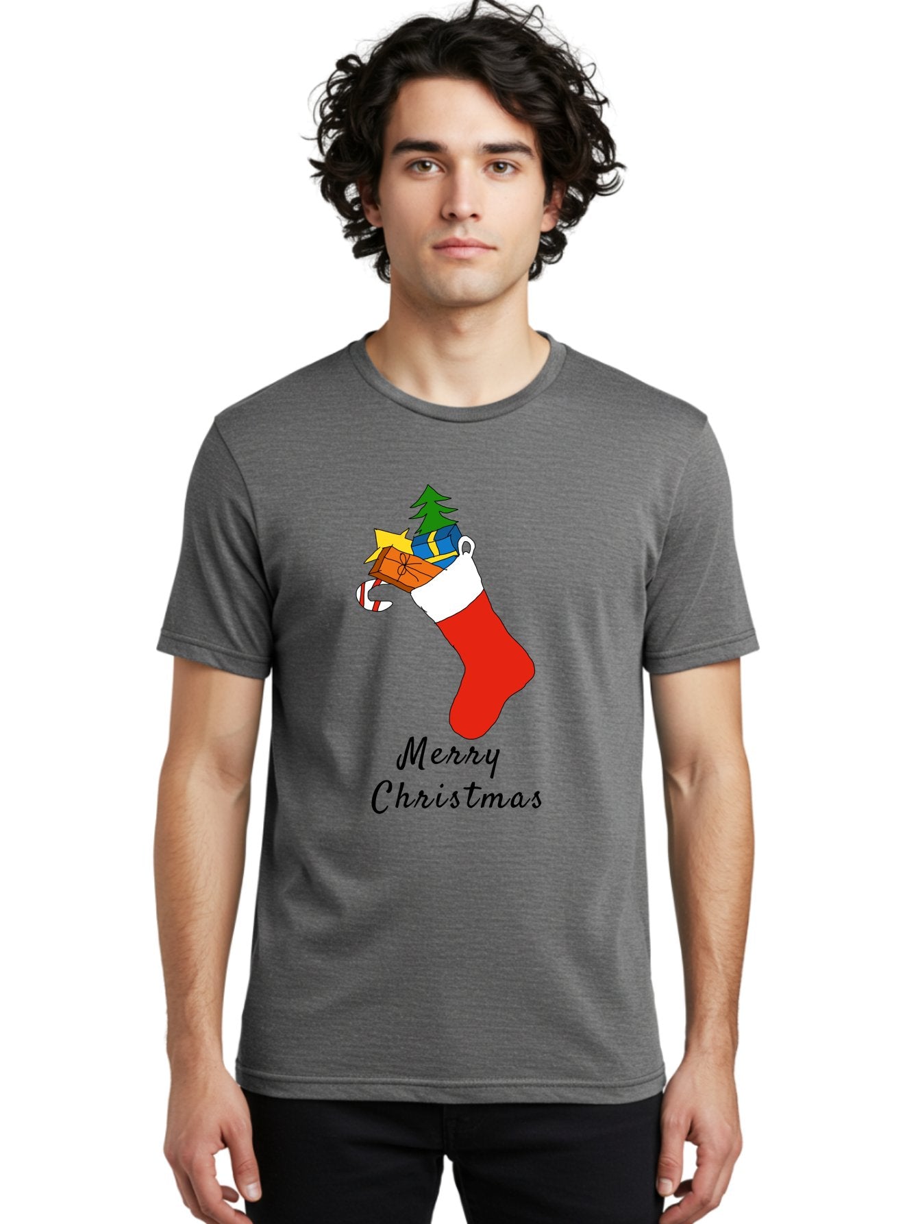 Merry-Christmas-1 Men'S Graphic Tee, 100% Cotton, Comfortable Casual Summer Wear, Machine Washable, Christmas Stocking, Holiday Gifts, Festive Decorations, Christmas Tree, Wrapped Presents, Candy Cane, Merry Christmas Greeting, -  Aaa096 8