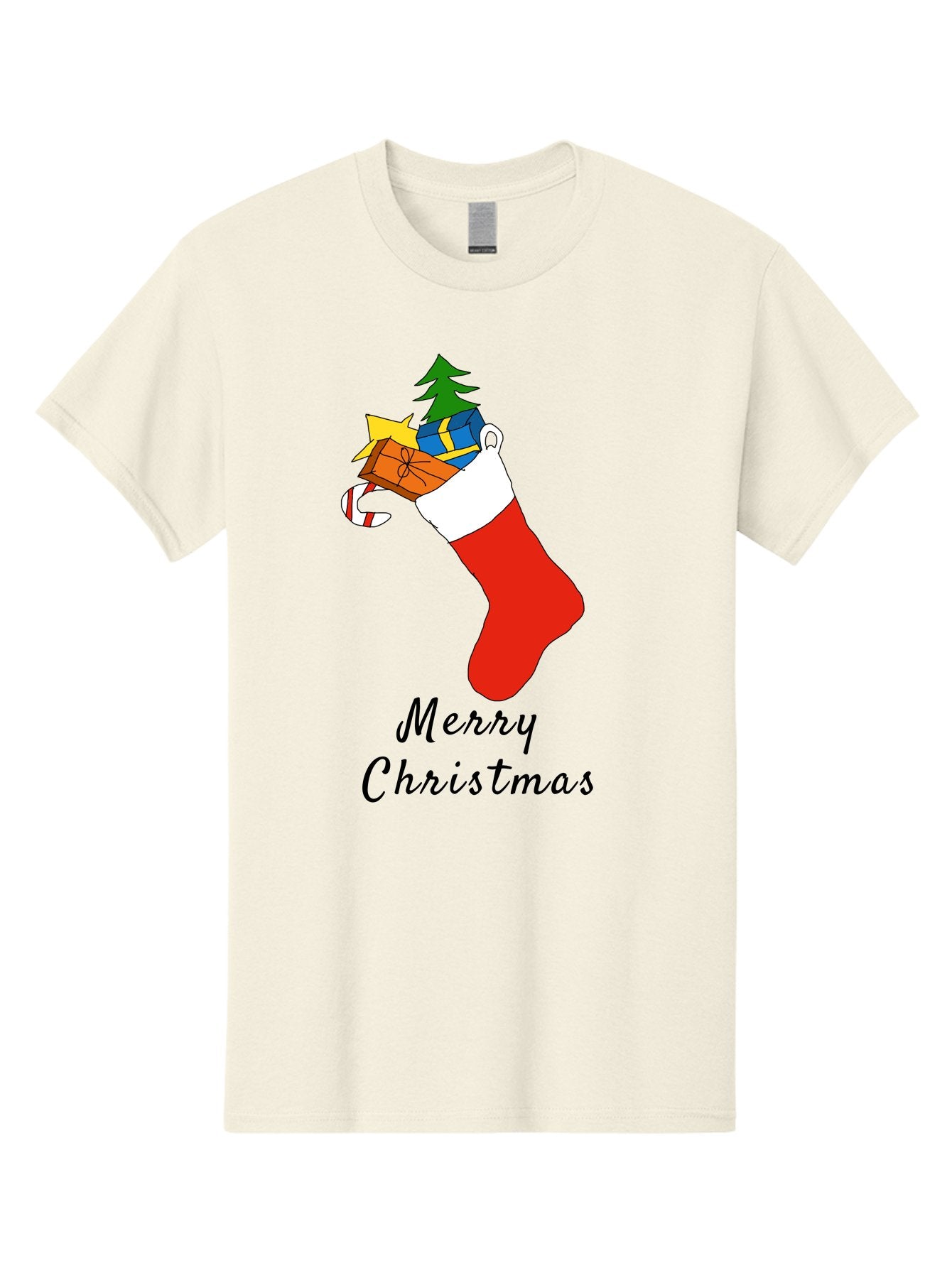 Merry-Christmas-1 Men'S Graphic Tee, 100% Cotton, Comfortable Casual Summer Wear, Machine Washable, Christmas Stocking, Holiday Gifts, Festive Decorations, Christmas Tree, Wrapped Presents, Candy Cane, Merry Christmas Greeting, -  Aaa096