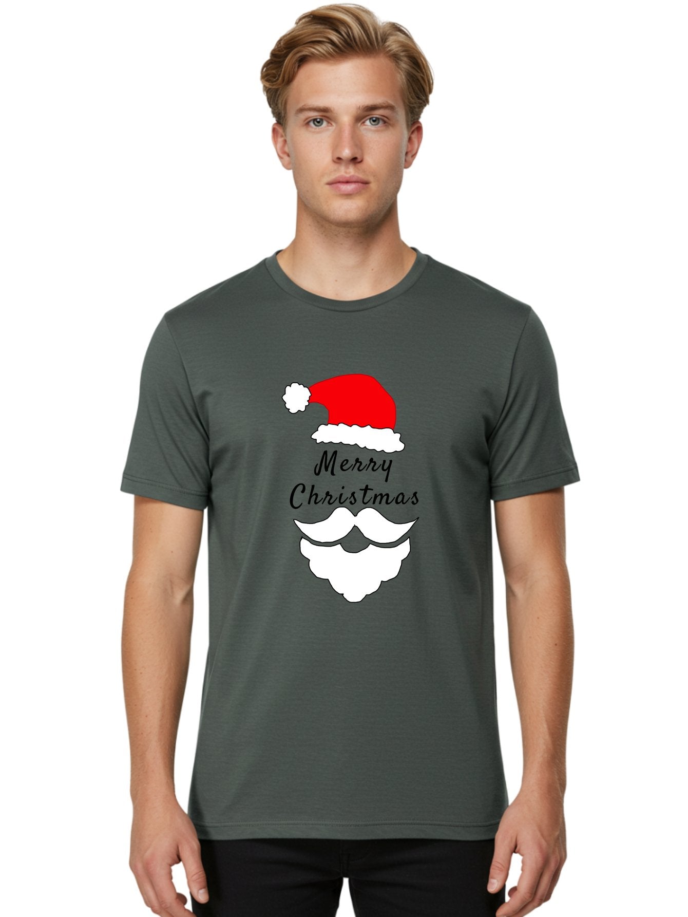 Merry-Christmas Men'S Graphic Tee, 100% Cotton, Comfortable Casual Summer Wear, Machine Washable, Merry Christmas, Santa Hat, White Beard, Festive Season, Holiday Greeting, Christmas Wishes, Jolly Old Saint Nick, Winter Wonderland, -  Aaa097 4