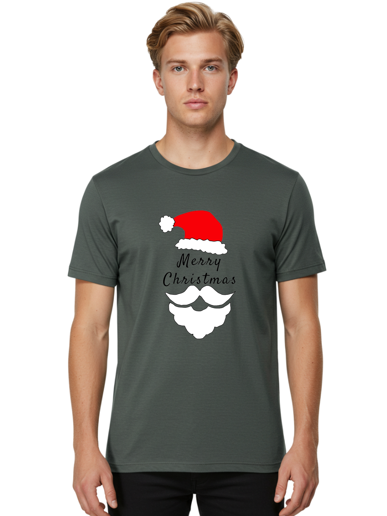 Merry-Christmas Men'S Graphic Tee, 100% Cotton, Comfortable Casual Summer Wear, Machine Washable, Merry Christmas, Santa Hat, White Beard, Festive Season, Holiday Greeting, Christmas Wishes, Jolly Old Saint Nick, Winter Wonderland, -  Aaa097 6