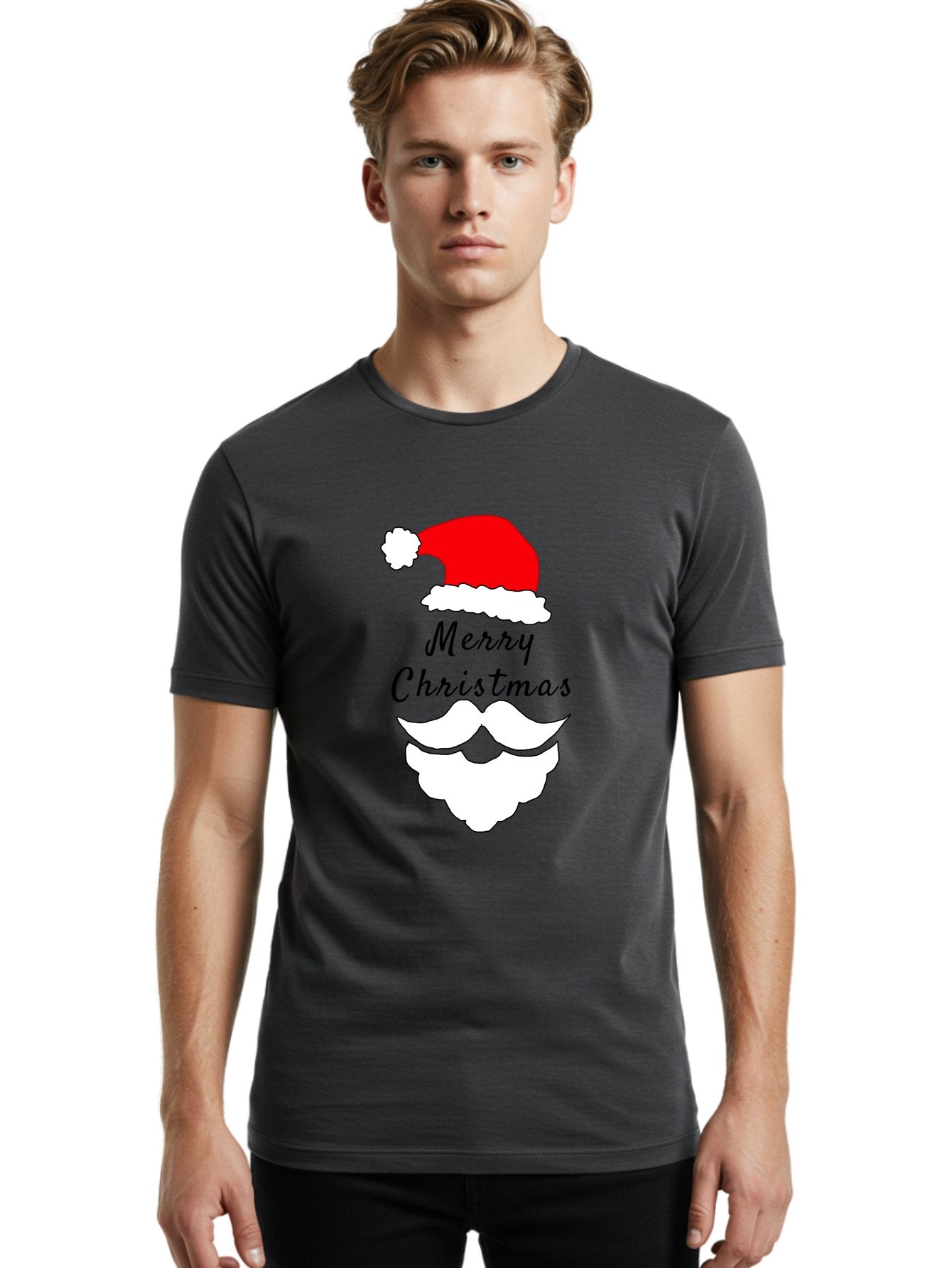 Merry-Christmas Men'S Graphic Tee, 100% Cotton, Comfortable Casual Summer Wear, Machine Washable, Merry Christmas, Santa Hat, White Beard, Festive Season, Holiday Greeting, Christmas Wishes, Jolly Old Saint Nick, Winter Wonderland, -  Aaa097 16
