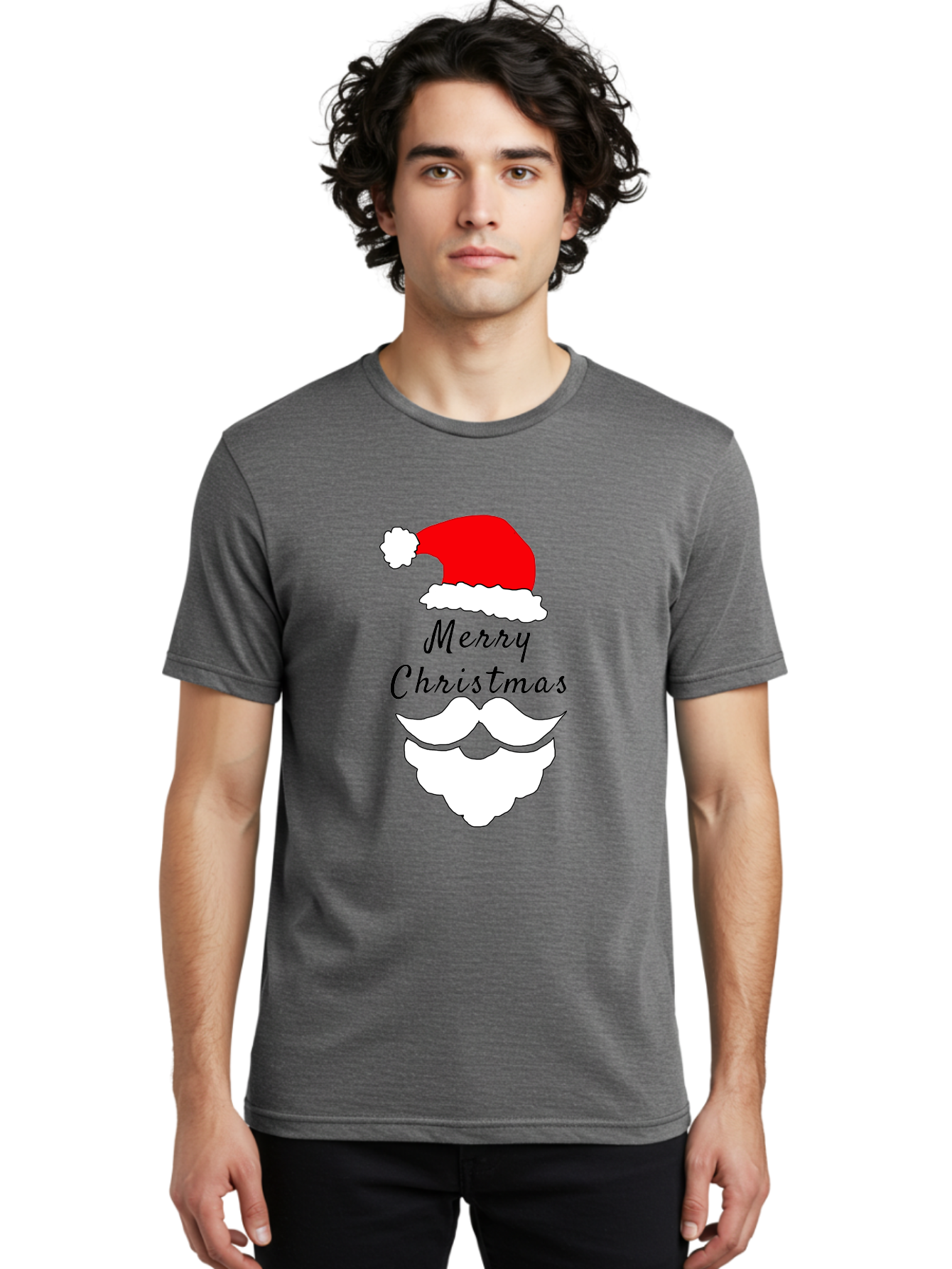 Merry-Christmas Men'S Graphic Tee, 100% Cotton, Comfortable Casual Summer Wear, Machine Washable, Merry Christmas, Santa Hat, White Beard, Festive Season, Holiday Greeting, Christmas Wishes, Jolly Old Saint Nick, Winter Wonderland, -  Aaa097 8