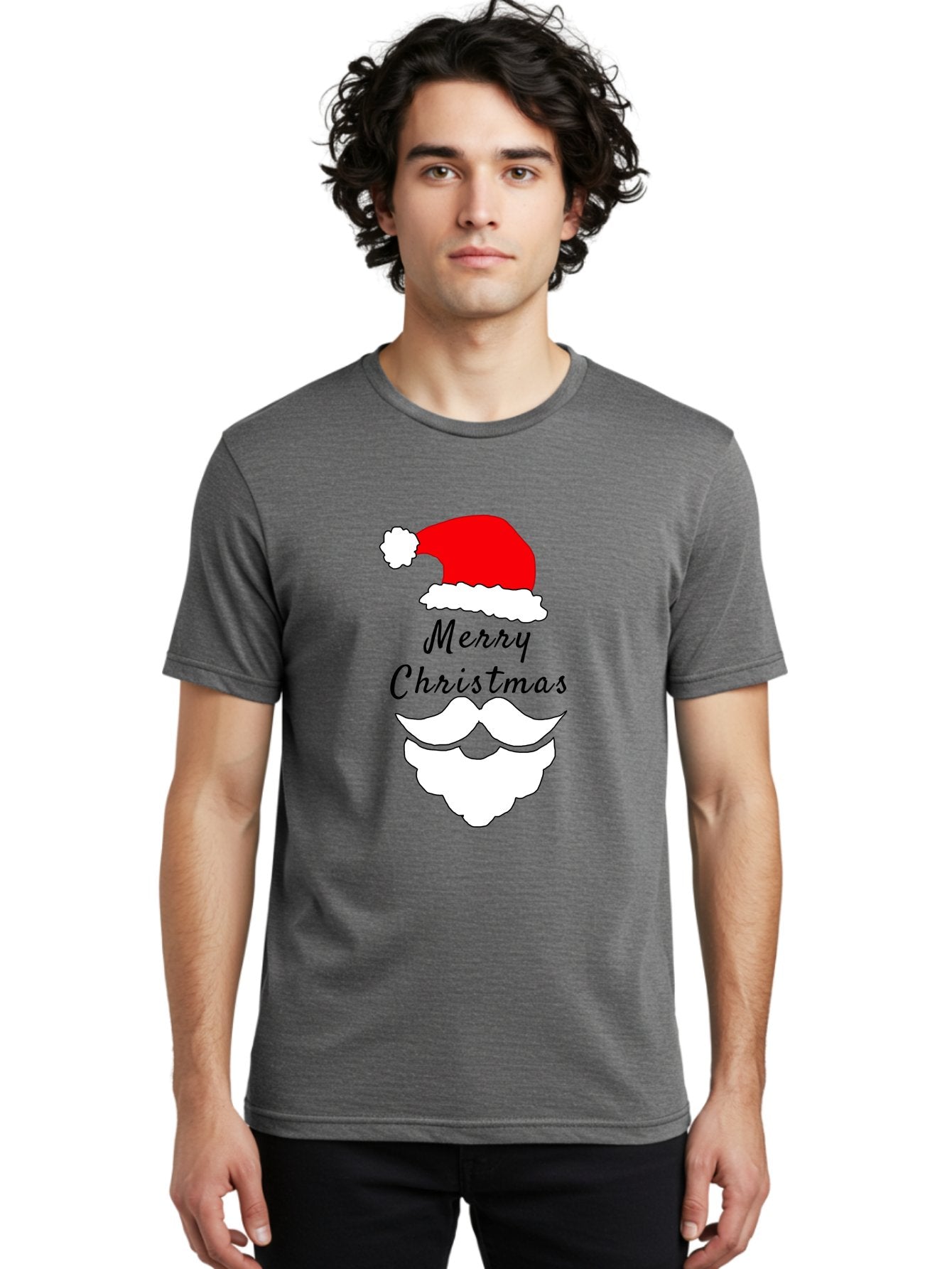 Merry-Christmas Men'S Graphic Tee, 100% Cotton, Comfortable Casual Summer Wear, Machine Washable, Merry Christmas, Santa Hat, White Beard, Festive Season, Holiday Greeting, Christmas Wishes, Jolly Old Saint Nick, Winter Wonderland, -  Aaa097 30