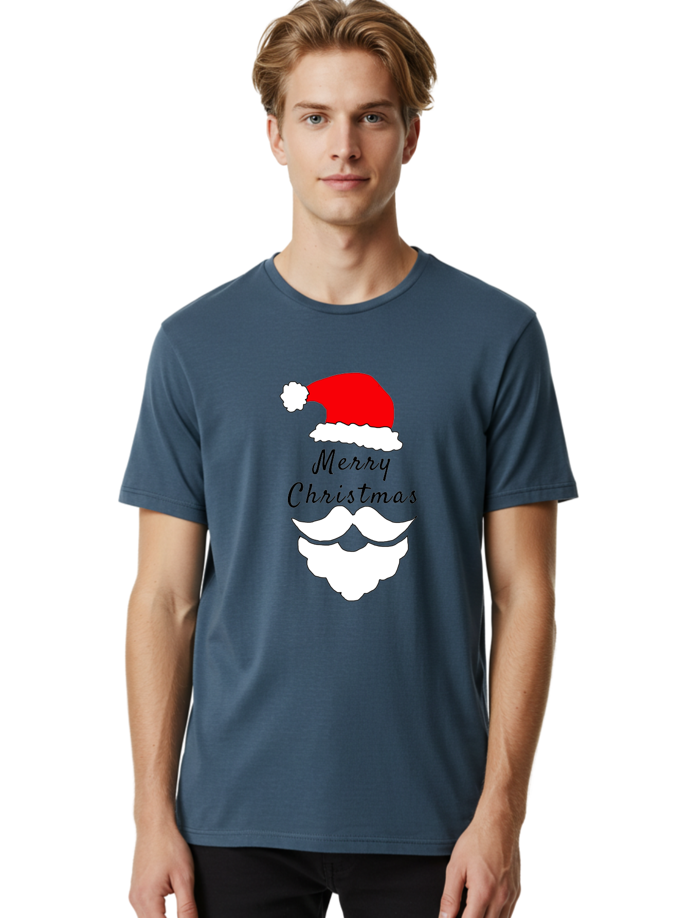 Merry-Christmas Men'S Graphic Tee, 100% Cotton, Comfortable Casual Summer Wear, Machine Washable, Merry Christmas, Santa Hat, White Beard, Festive Season, Holiday Greeting, Christmas Wishes, Jolly Old Saint Nick, Winter Wonderland, -  Aaa097 26