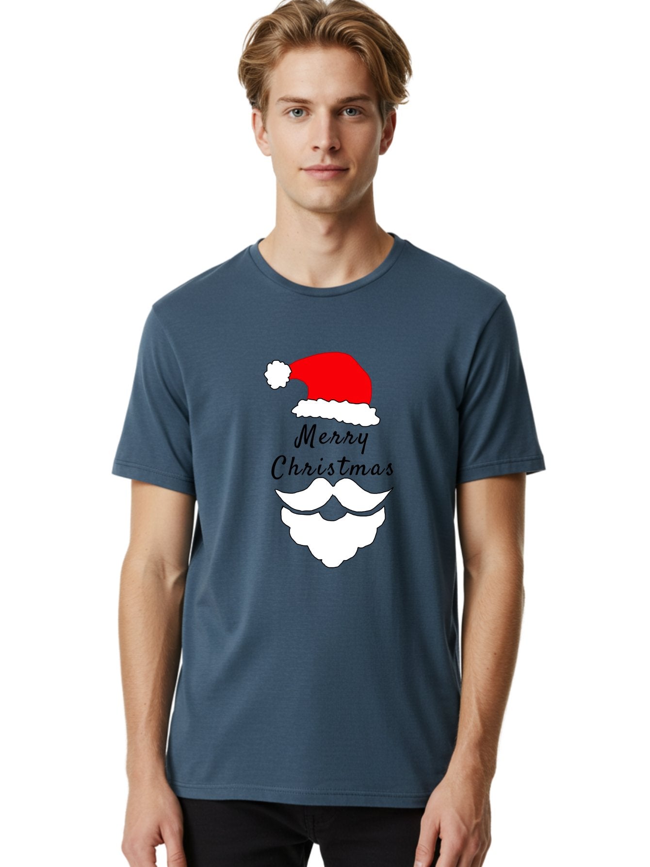 Merry-Christmas Men'S Graphic Tee, 100% Cotton, Comfortable Casual Summer Wear, Machine Washable, Merry Christmas, Santa Hat, White Beard, Festive Season, Holiday Greeting, Christmas Wishes, Jolly Old Saint Nick, Winter Wonderland, -  Aaa097 22